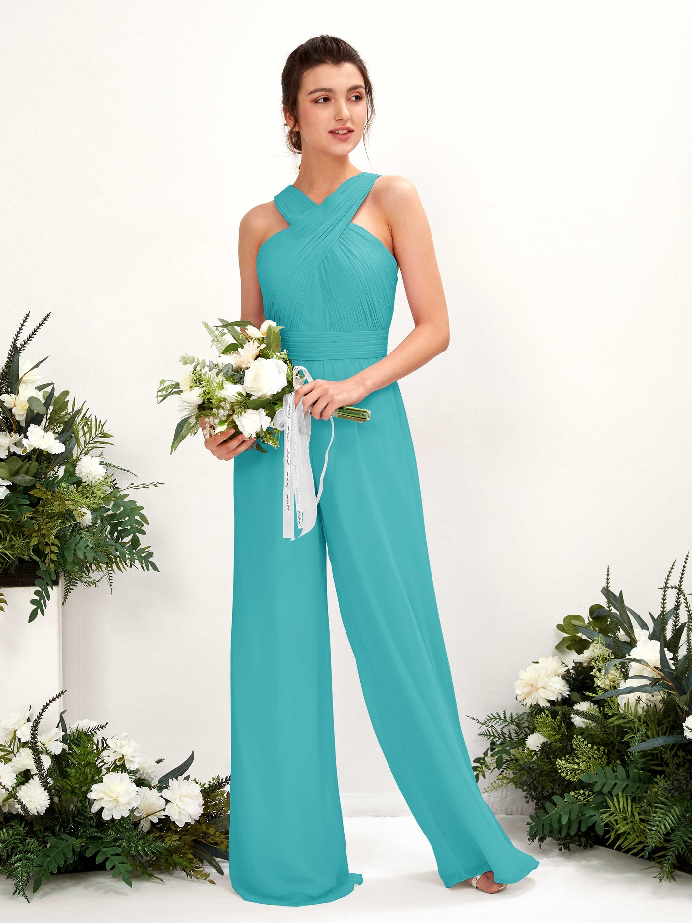 Turquoise Bridesmaid Dresses Bridesmaid Dress Chiffon V-neck Full Length Sleeveless Wedding Party Dress (81220723)#color_turquoise