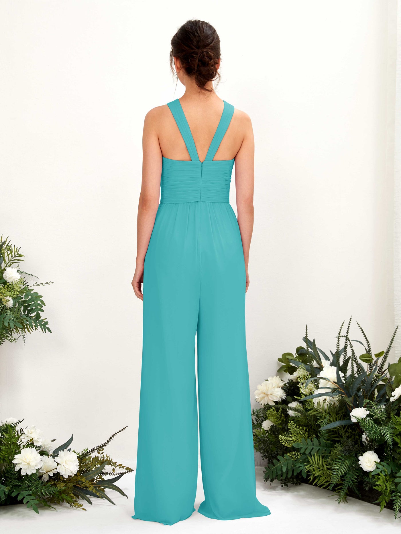Turquoise Bridesmaid Dresses Bridesmaid Dress Chiffon V-neck Full Length Sleeveless Wedding Party Dress (81220723)#color_turquoise