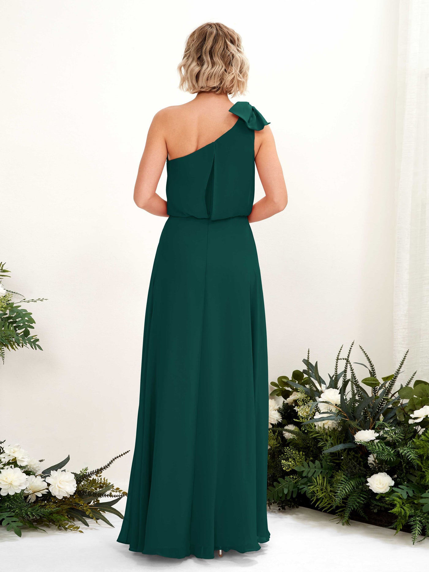 Dark Emerald Bridesmaid Dresses Bridesmaid Dress A-line Chiffon One Shoulder Full Length Sleeveless Wedding Party Dress (81225517)#color_dark-emerald