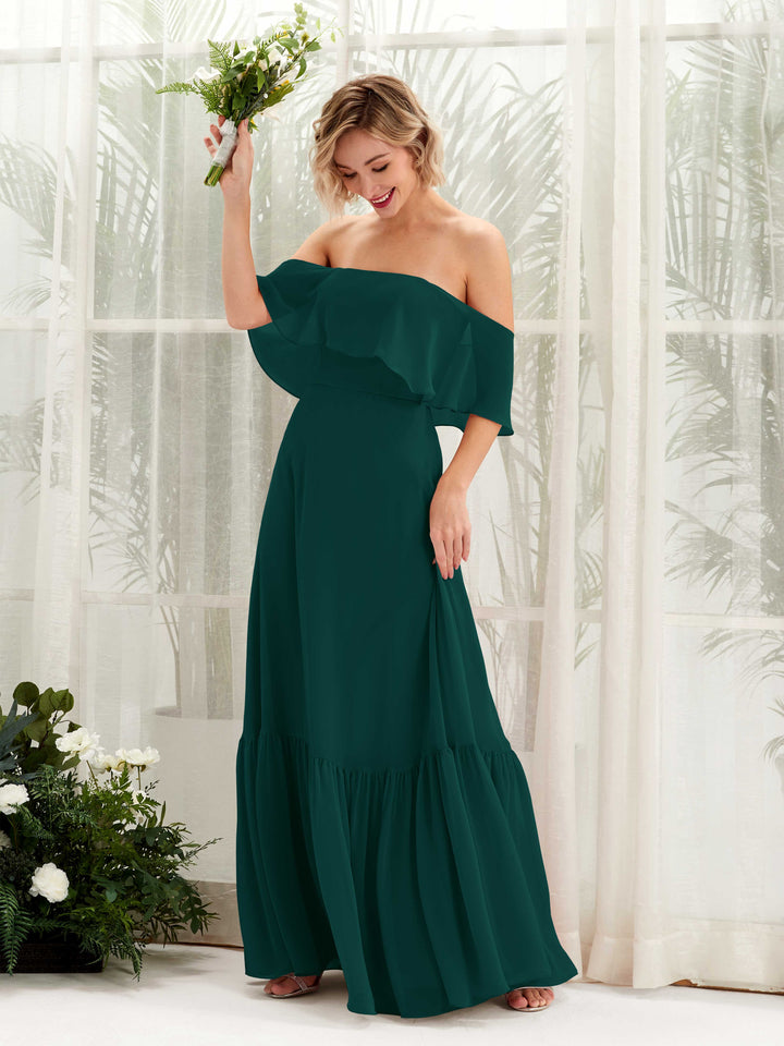 Dark Emerald Bridesmaid Dresses Bridesmaid Dress A-line Chiffon Off Shoulder Full Length Sleeveless Wedding Party Dress (81224517)