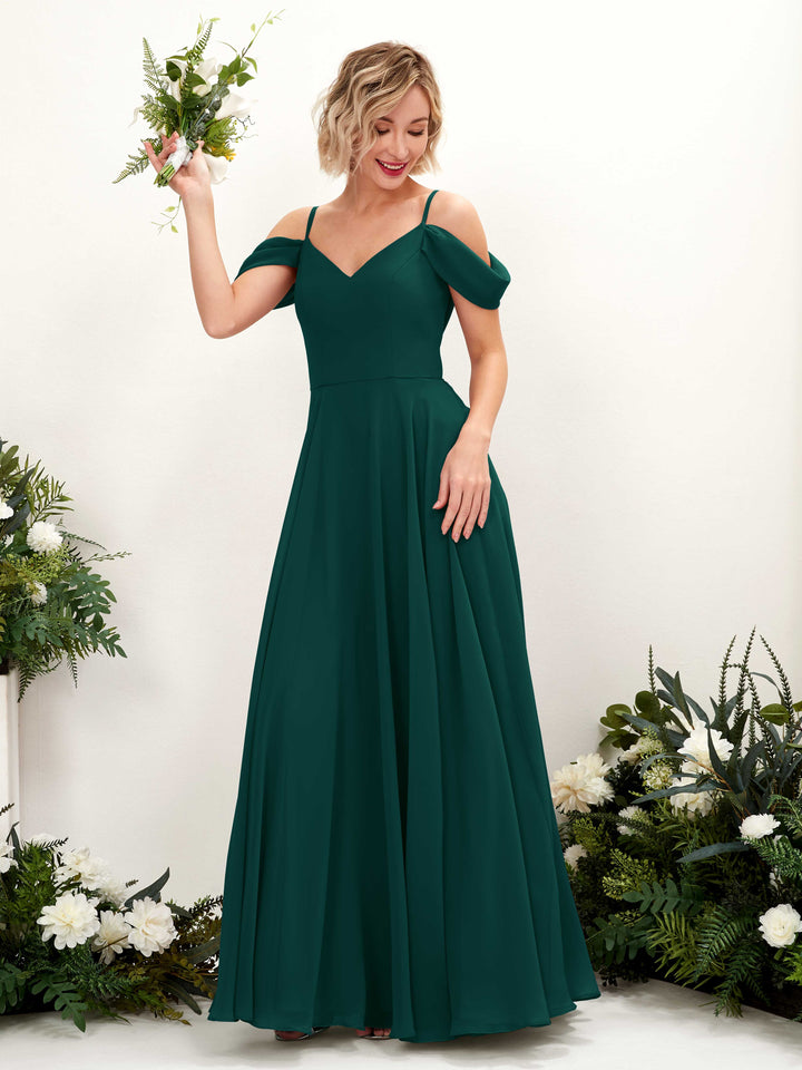 Dark Emerald Bridesmaid Dresses Bridesmaid Dress A-line Chiffon Off Shoulder Full Length Sleeveless Wedding Party Dress (81224917)