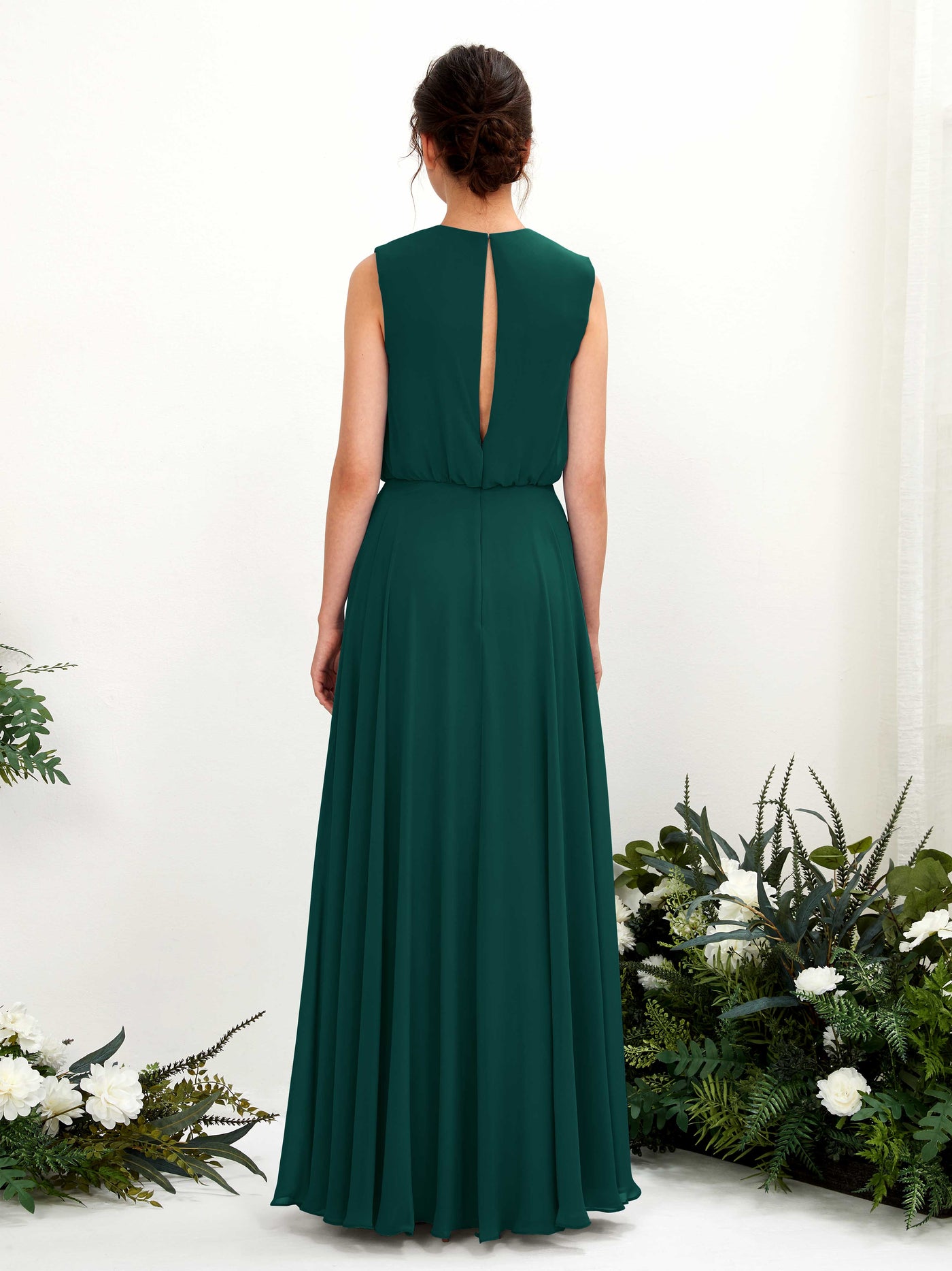 Dark Emerald Bridesmaid Dresses Bridesmaid Dress A-line Chiffon Round Full Length Sleeveless Wedding Party Dress (81222817)#color_dark-emerald