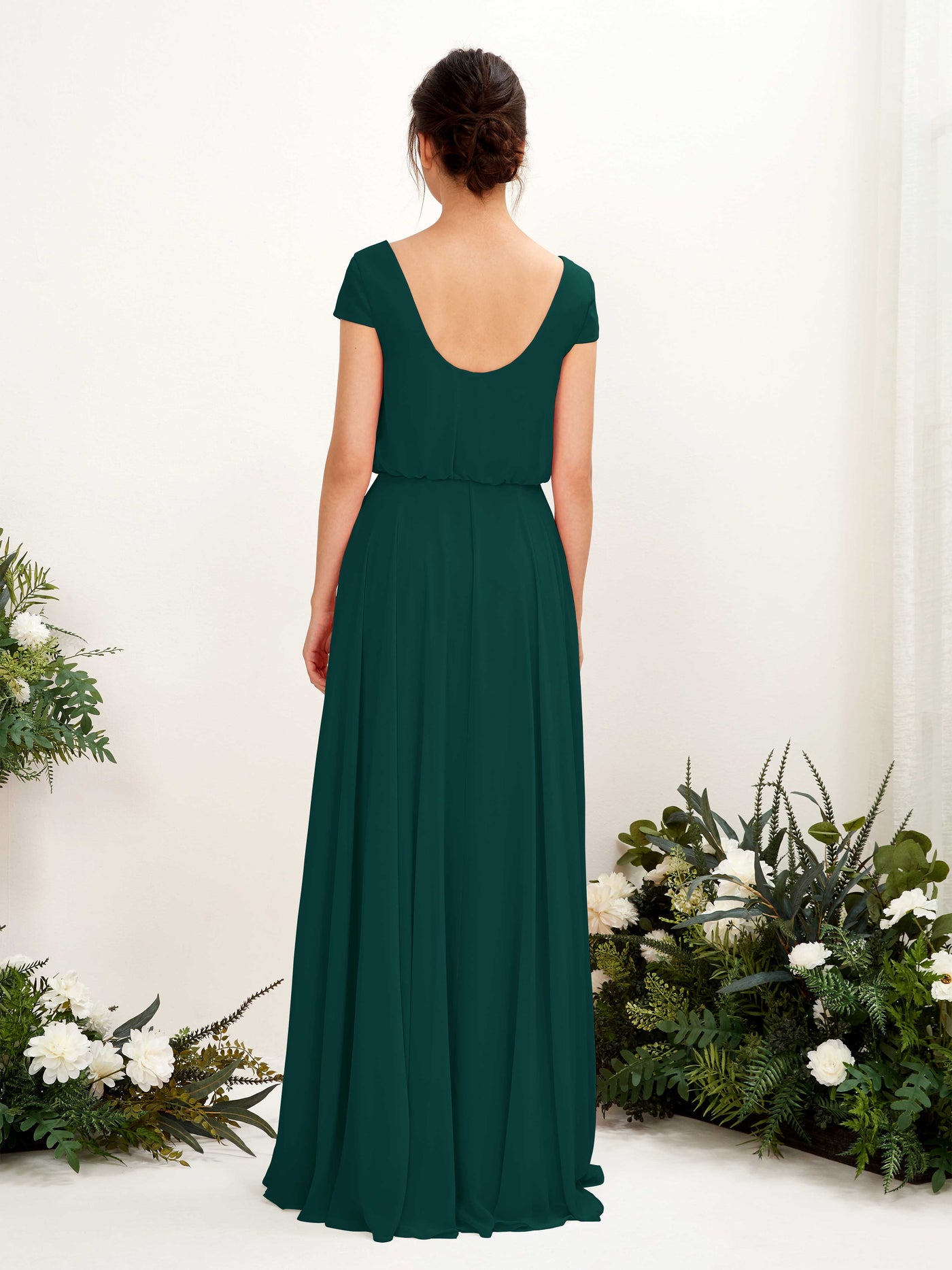Dark Emerald Bridesmaid Dresses Bridesmaid Dress A-line Chiffon V-neck Full Length Short Sleeves Wedding Party Dress (81221817)#color_dark-emerald