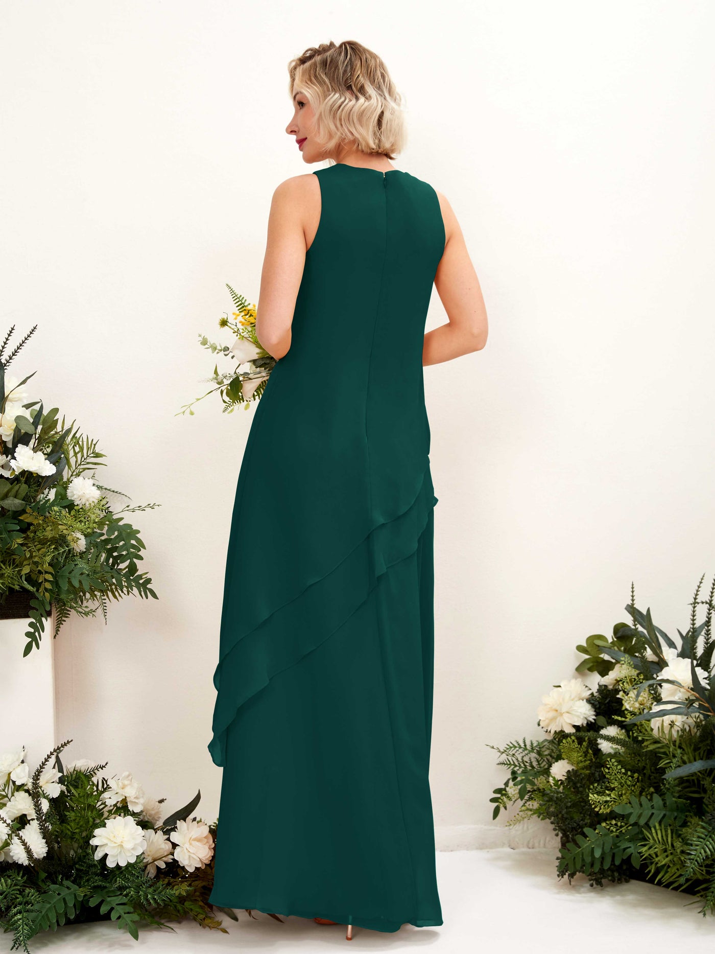 Dark Emerald Bridesmaid Dresses Bridesmaid Dress Maternity Chiffon Round Full Length Sleeveless Wedding Party Dress (81222317)#color_dark-emerald