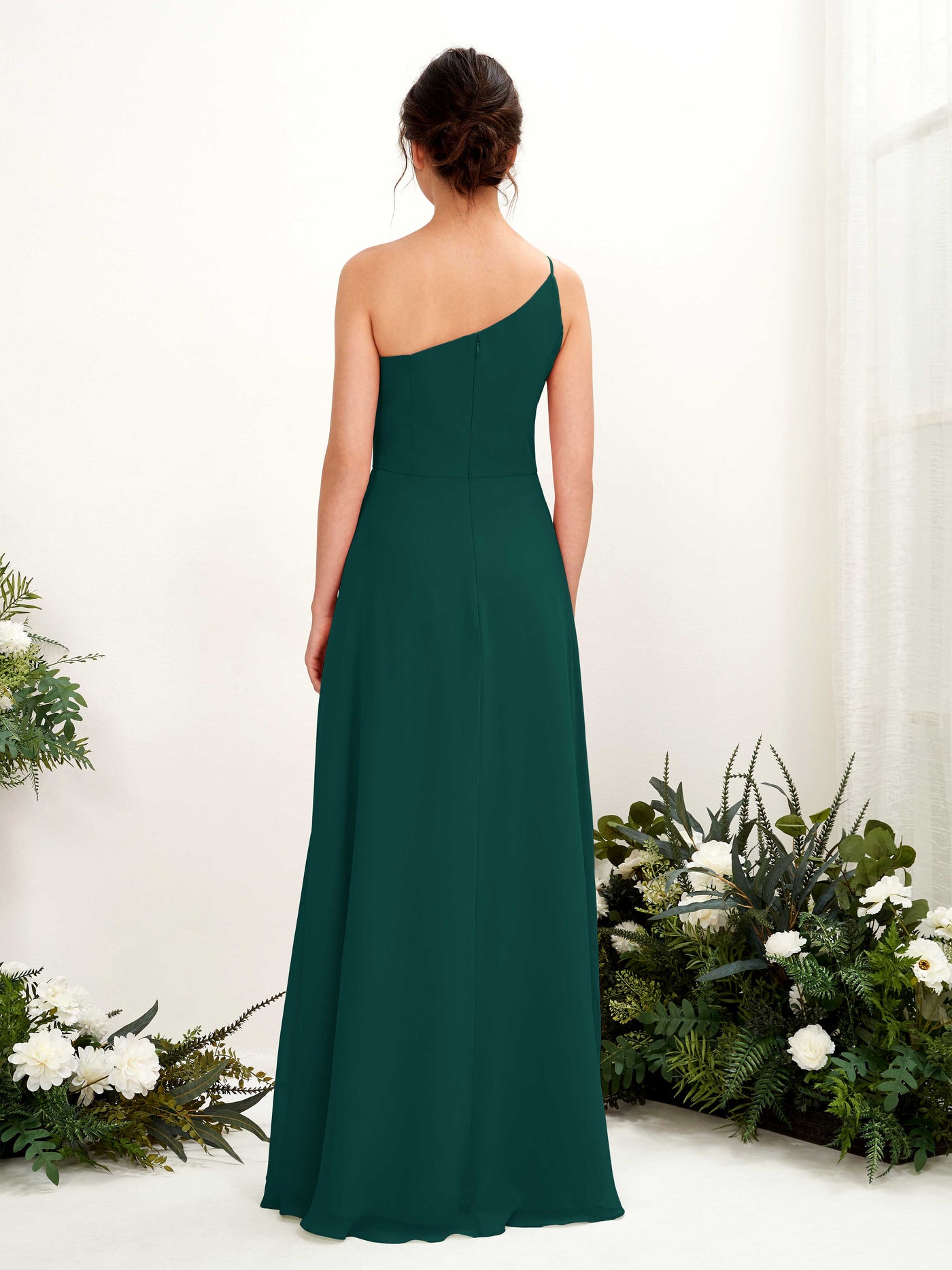 Dark Emerald Bridesmaid Dresses Bridesmaid Dress A-line Chiffon One Shoulder Full Length Sleeveless Wedding Party Dress (81225717)#color_dark-emerald