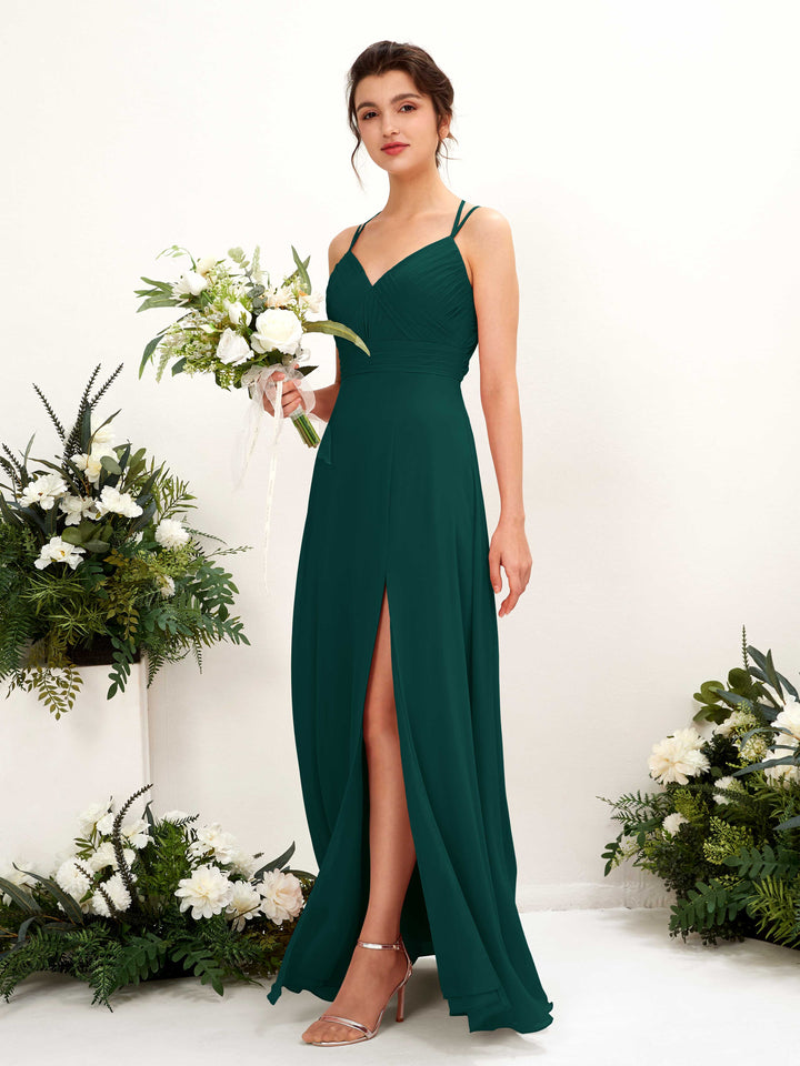 Dark Emerald Bridesmaid Dresses Bridesmaid Dress A-line Chiffon Spaghetti-straps Full Length Sleeveless Wedding Party Dress (81225417)
