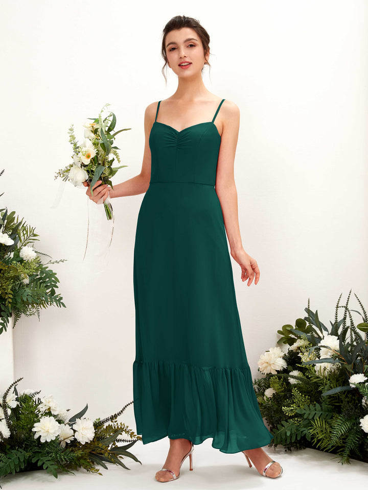 Dark Emerald Bridesmaid Dresses Bridesmaid Dress Chiffon Spaghetti-straps Full Length Sleeveless Wedding Party Dress (81223017)