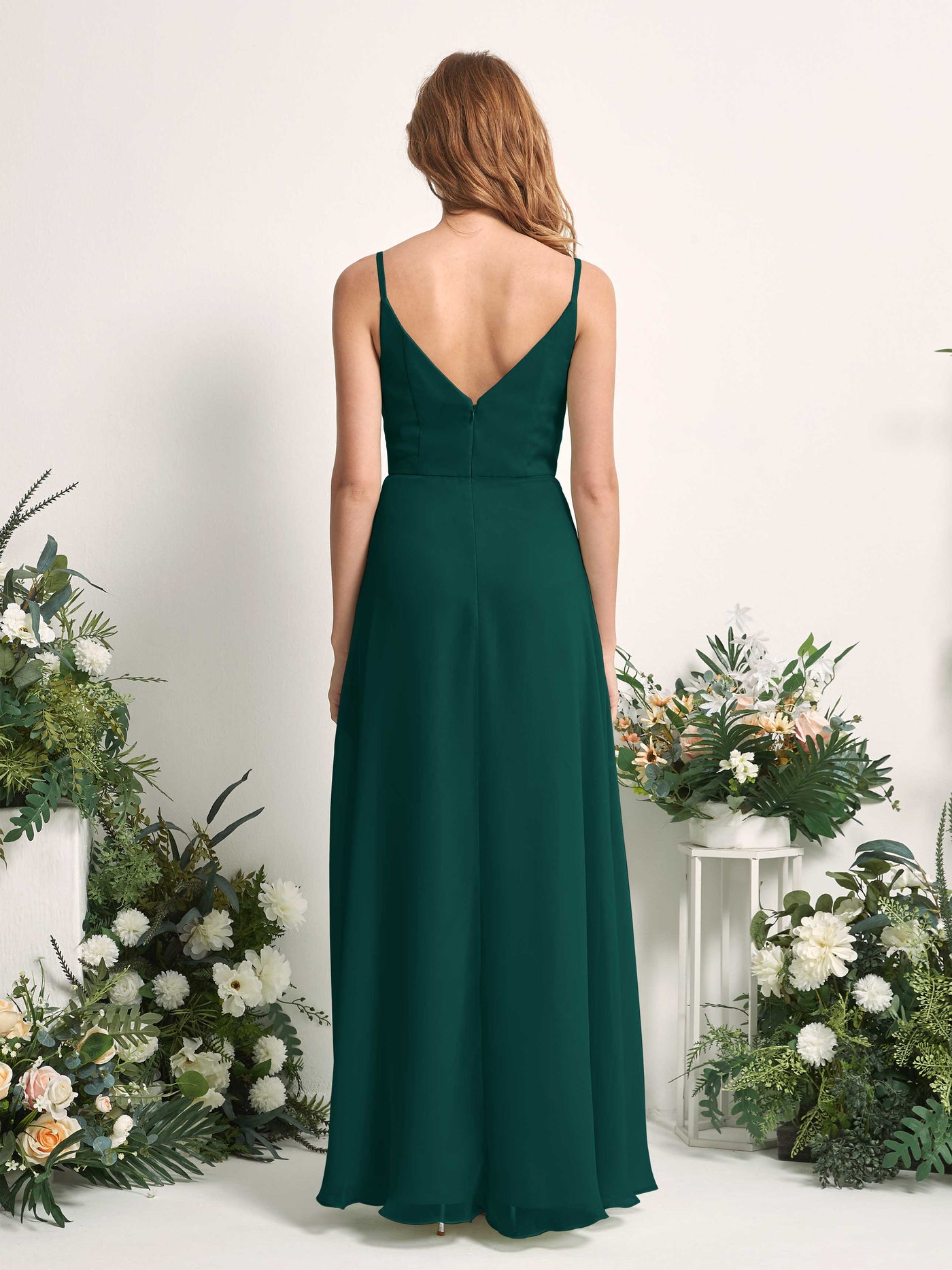 Bridesmaid Dress A-line Chiffon Spaghetti-straps Full Length Sleeveless Wedding Party Dress - Dark Emerald (81227217)#color_dark-emerald