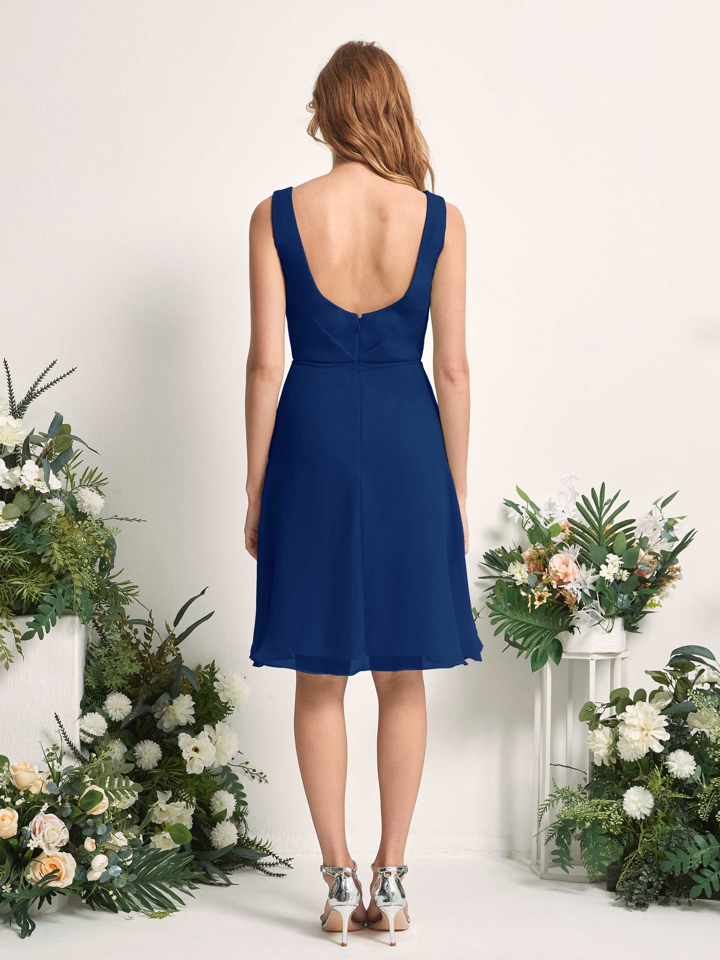 Bridesmaid Dress A-line Chiffon Straps Knee Length Sleeveless Wedding Party Dress - Royal Blue (81226637)#color_royal-blue