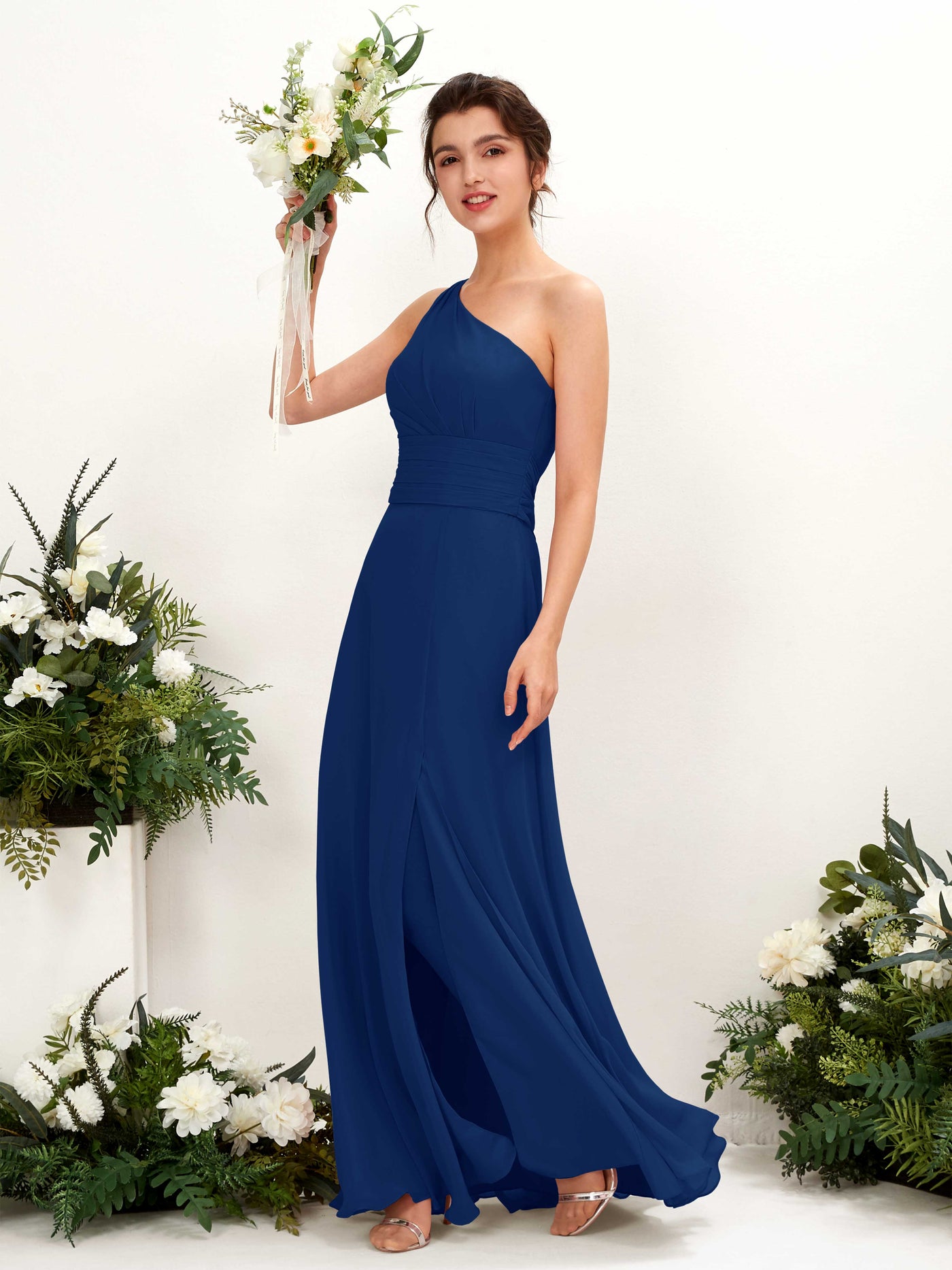 Royal Blue Bridesmaid Dresses Bridesmaid Dress A-line Chiffon One Shoulder Full Length Sleeveless Wedding Party Dress (81224737)#color_royal-blue