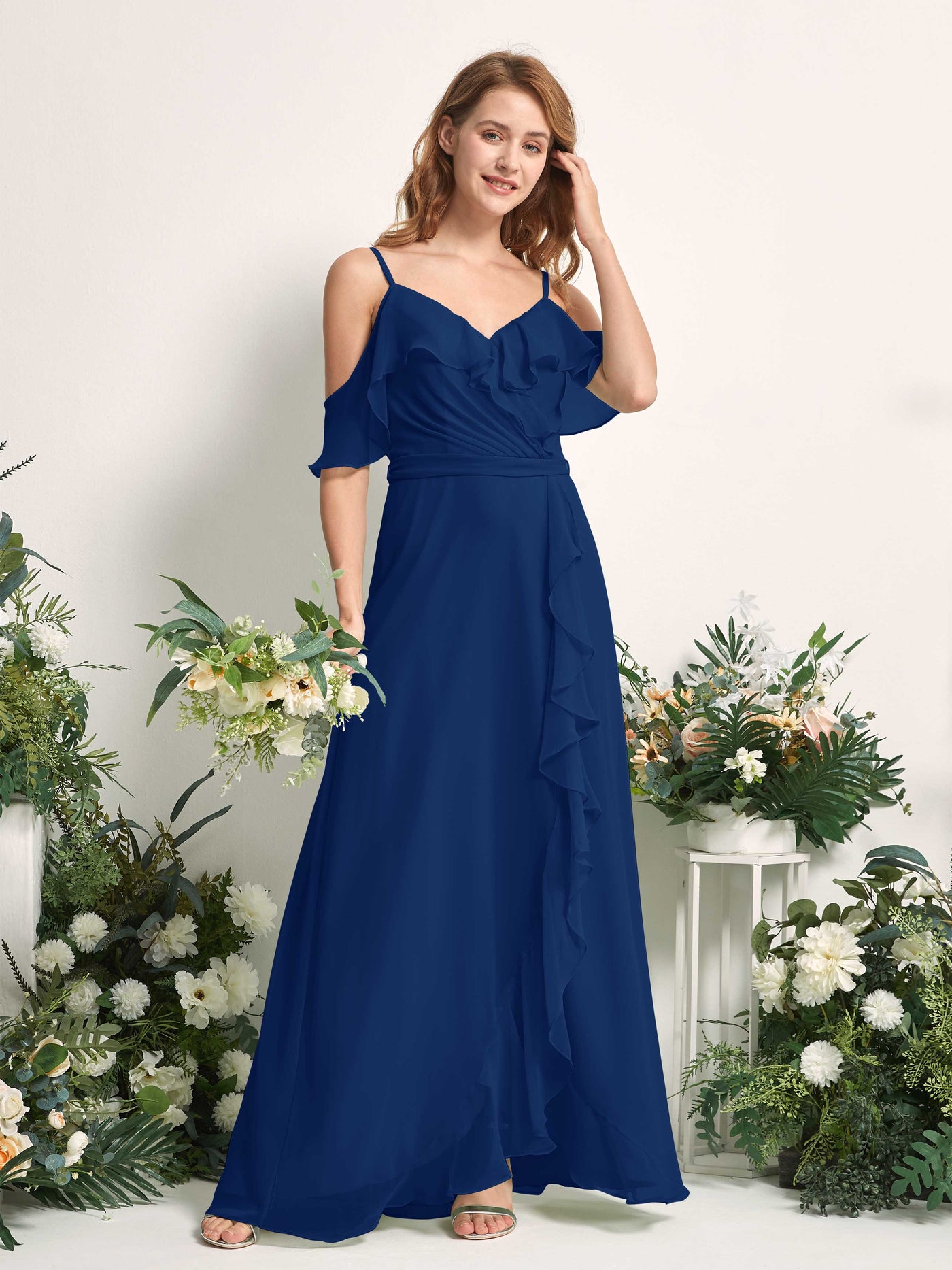 Bridesmaid Dress A-line Chiffon Spaghetti-straps Full Length Sleeveless Wedding Party Dress - Royal Blue (81227437)#color_royal-blue