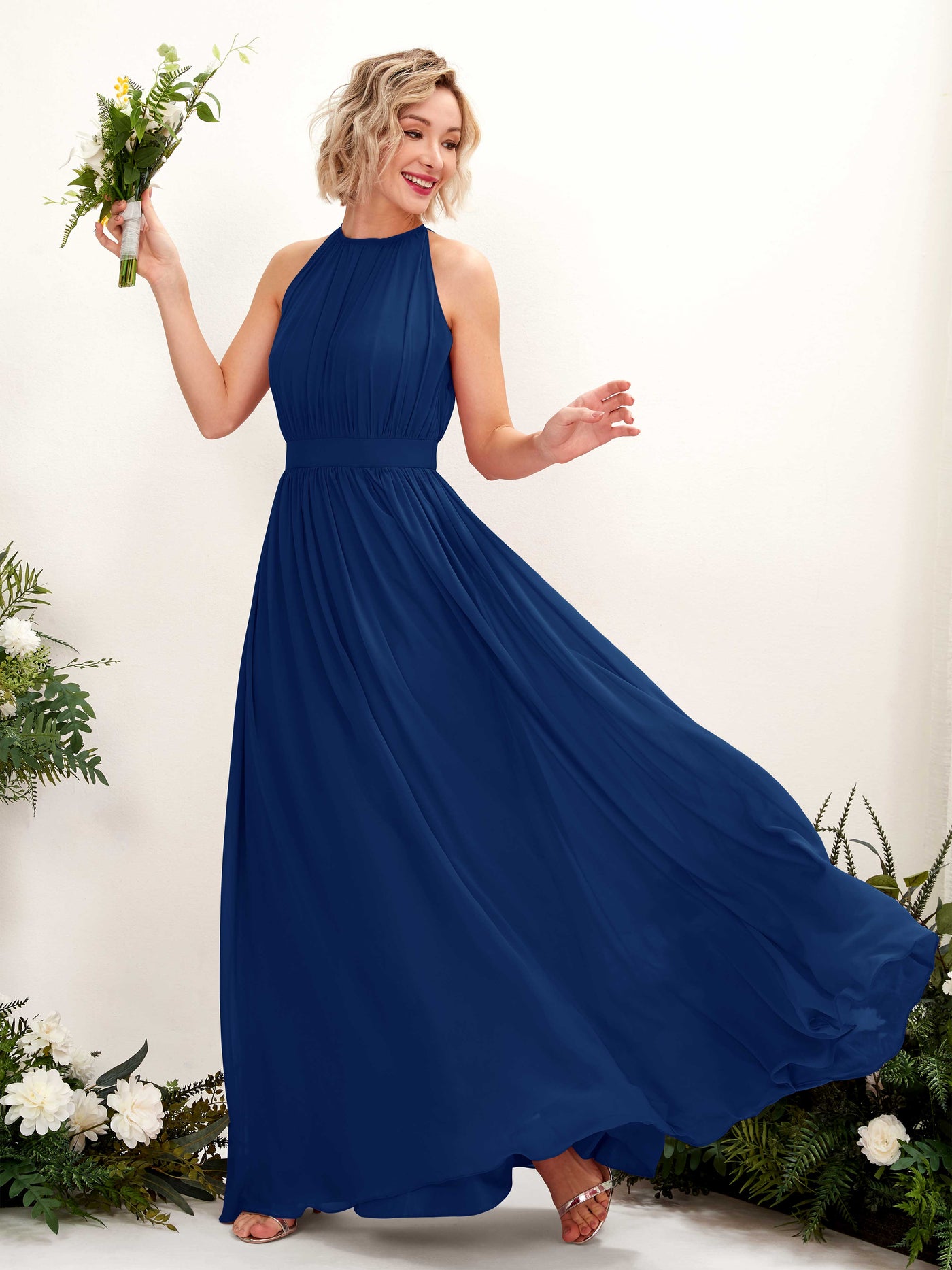 Royal Blue Bridesmaid Dresses Bridesmaid Dress A-line Chiffon Halter Full Length Sleeveless Wedding Party Dress (81223137)#color_royal-blue