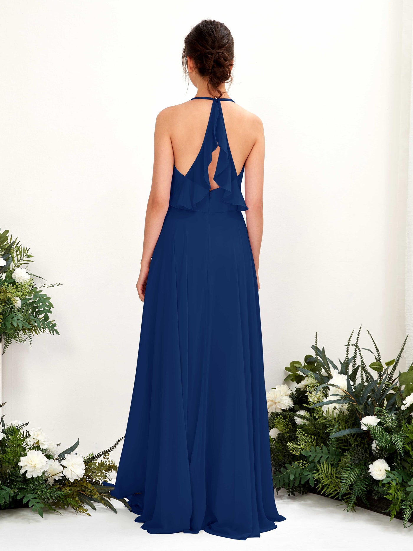 Halter V-neck Sleeveless Chiffon Bridesmaid Dress - Royal Blue (81221037)#color_royal-blue