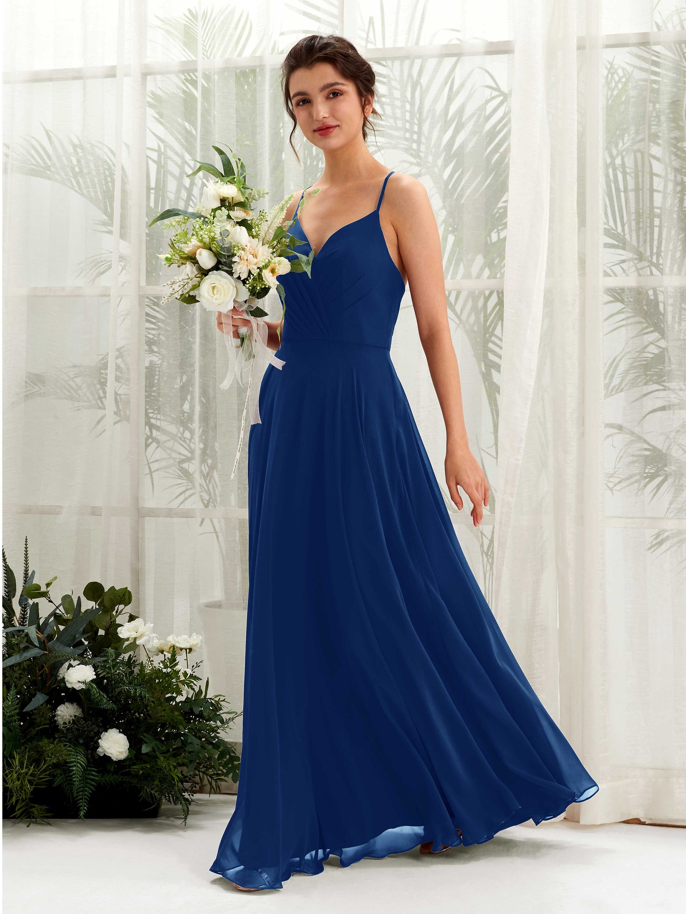 Royal Blue Bridesmaid Dresses Bridesmaid Dress Chiffon Spaghetti-straps Full Length Sleeveless Wedding Party Dress (81224237)#color_royal-blue