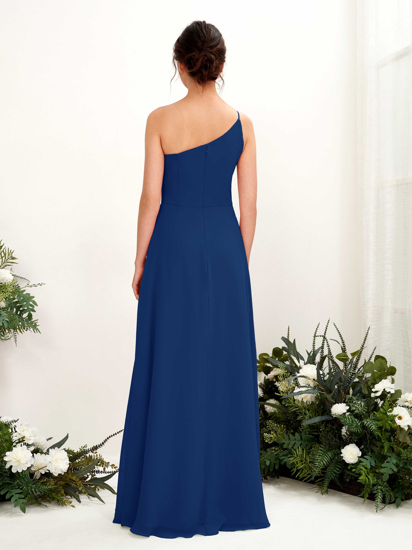 Royal Blue Bridesmaid Dresses Bridesmaid Dress A-line Chiffon One Shoulder Full Length Sleeveless Wedding Party Dress (81225737)#color_royal-blue