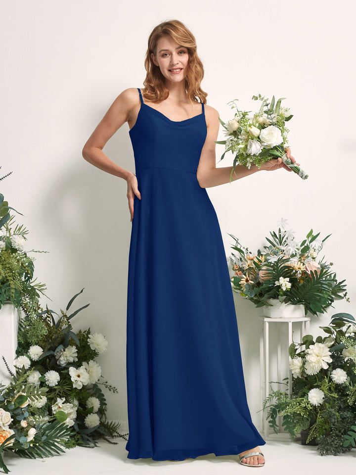 Bridesmaid Dress A-line Chiffon Spaghetti-straps Full Length Sleeveless Wedding Party Dress - Royal Blue (81227237)