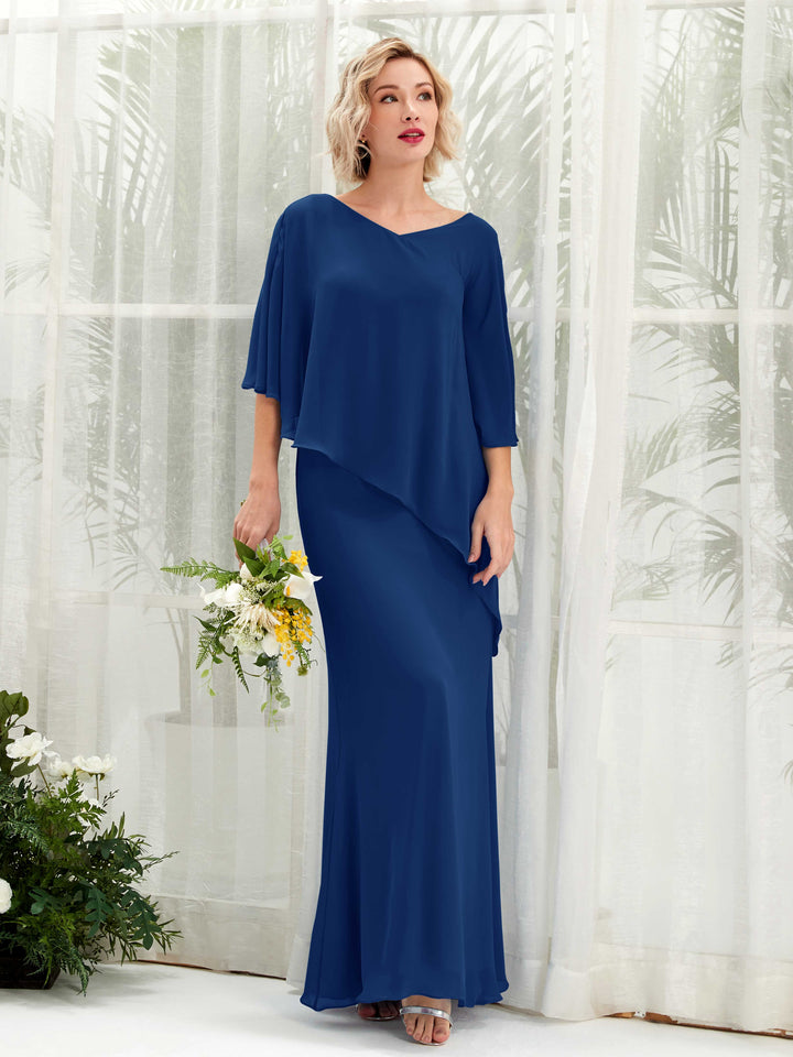 Royal Blue Bridesmaid Dresses Bridesmaid Dress Bohemian Chiffon V-neck Full Length 3/4 Sleeves Wedding Party Dress (81222537)