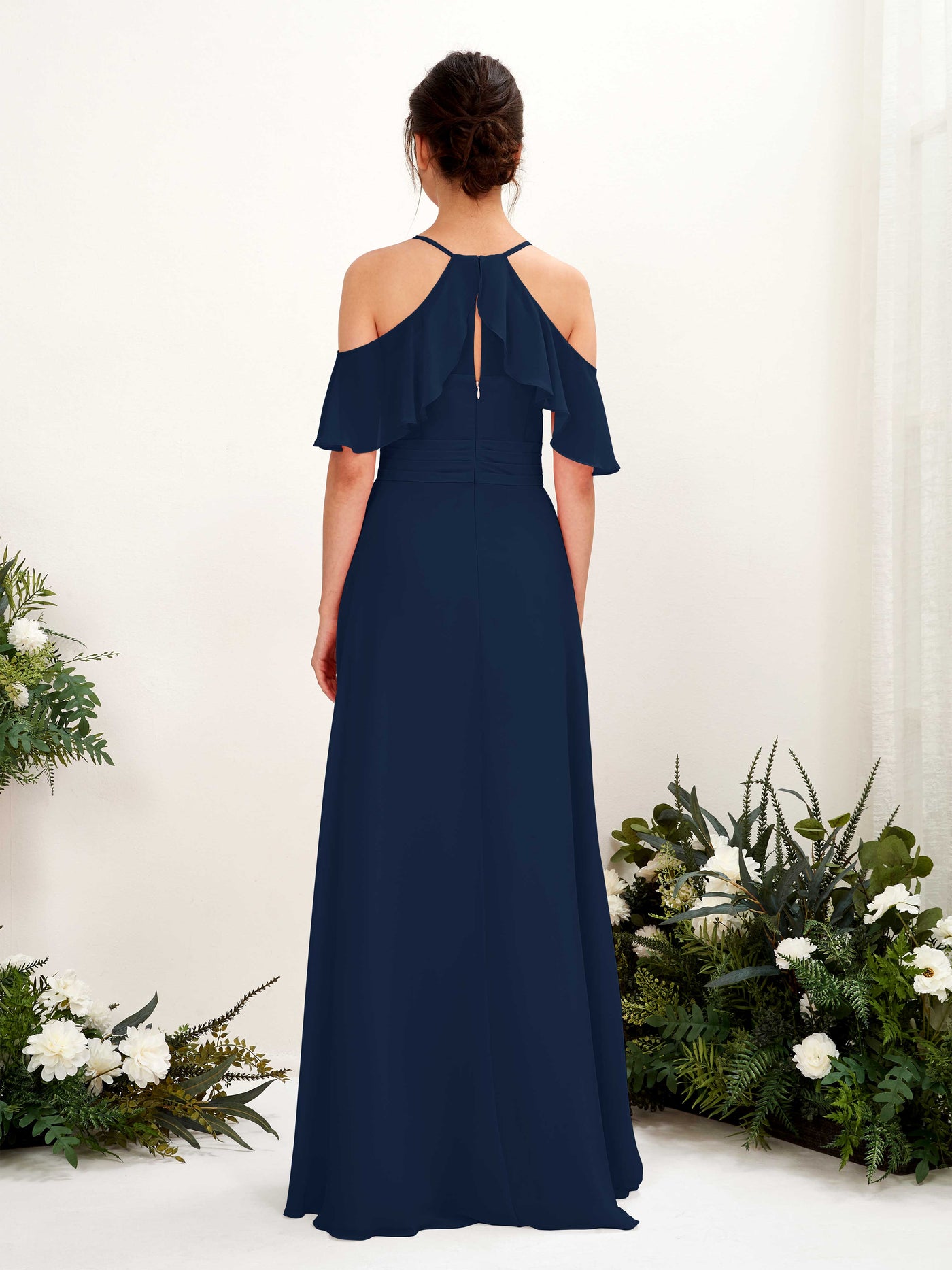 Ball Gown Off Shoulder Spaghetti-straps Chiffon Bridesmaid Dress - Navy (81221713)#color_navy