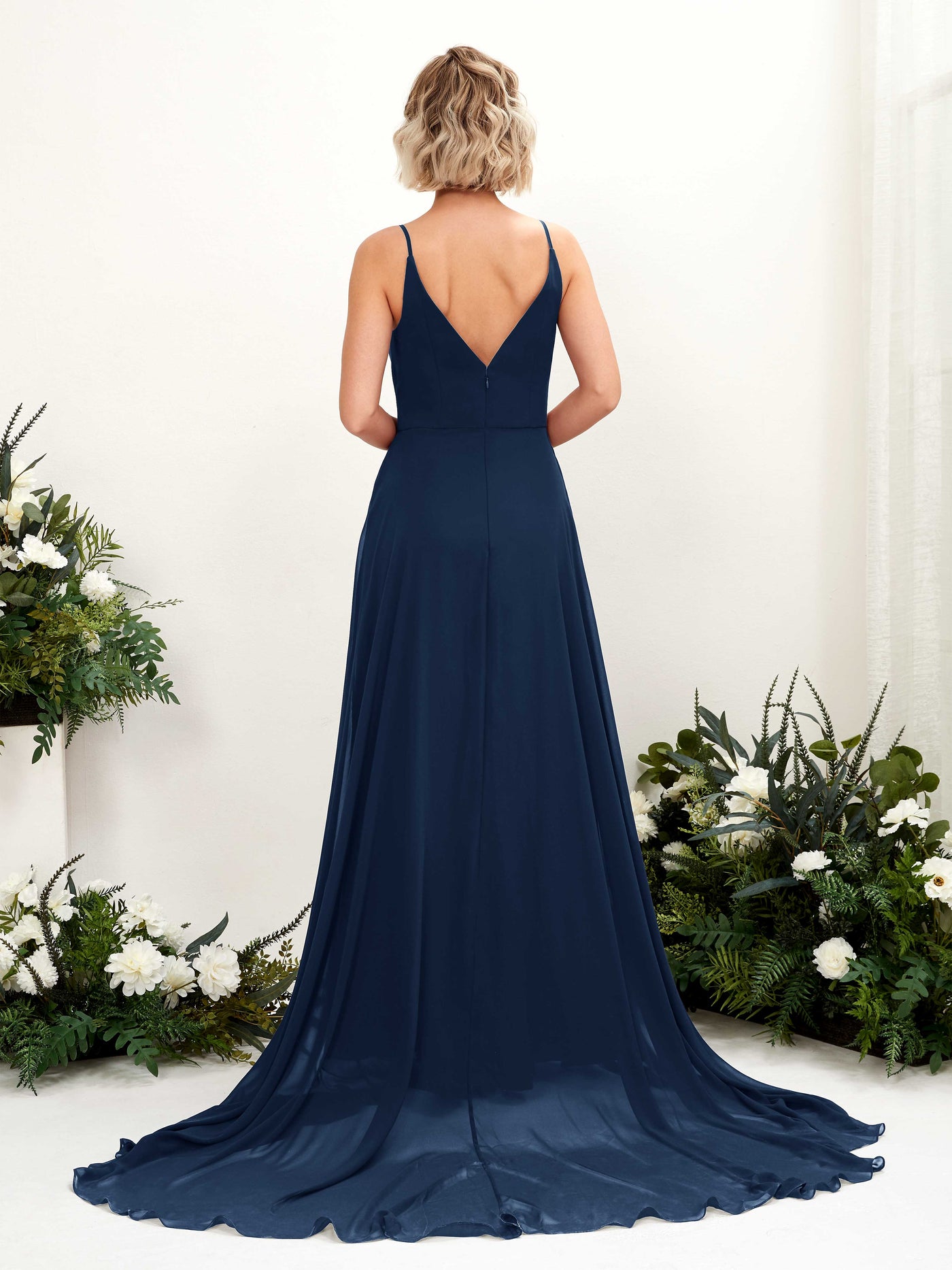 Navy Bridesmaid Dresses Bridesmaid Dress A-line Chiffon V-neck Full Length Sleeveless Wedding Party Dress (81224113)#color_navy