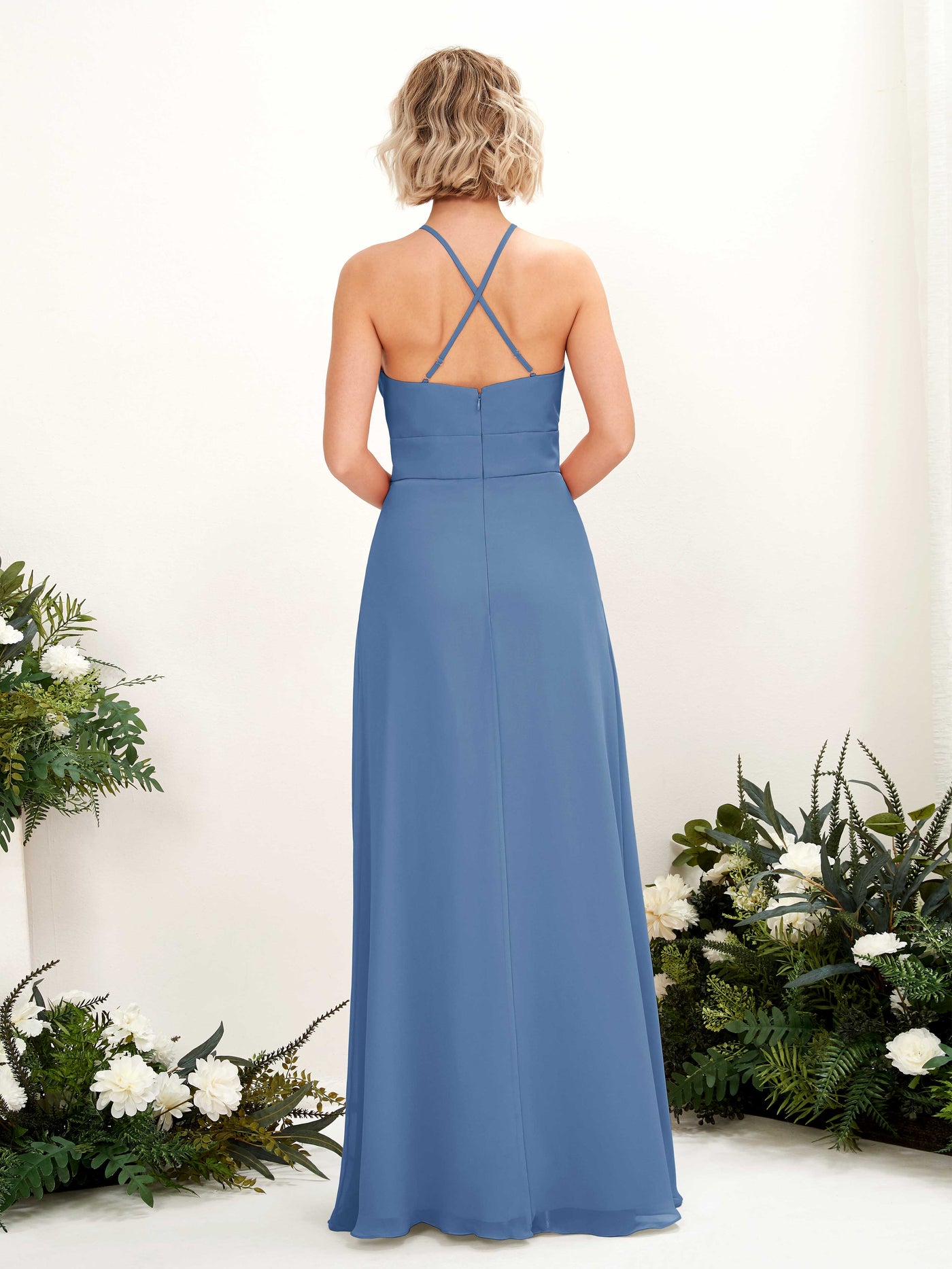 Dusty Blue Bridesmaid Dresses Bridesmaid Dress A-line Chiffon Halter Full Length Sleeveless Wedding Party Dress (81225210)#color_dusty-blue