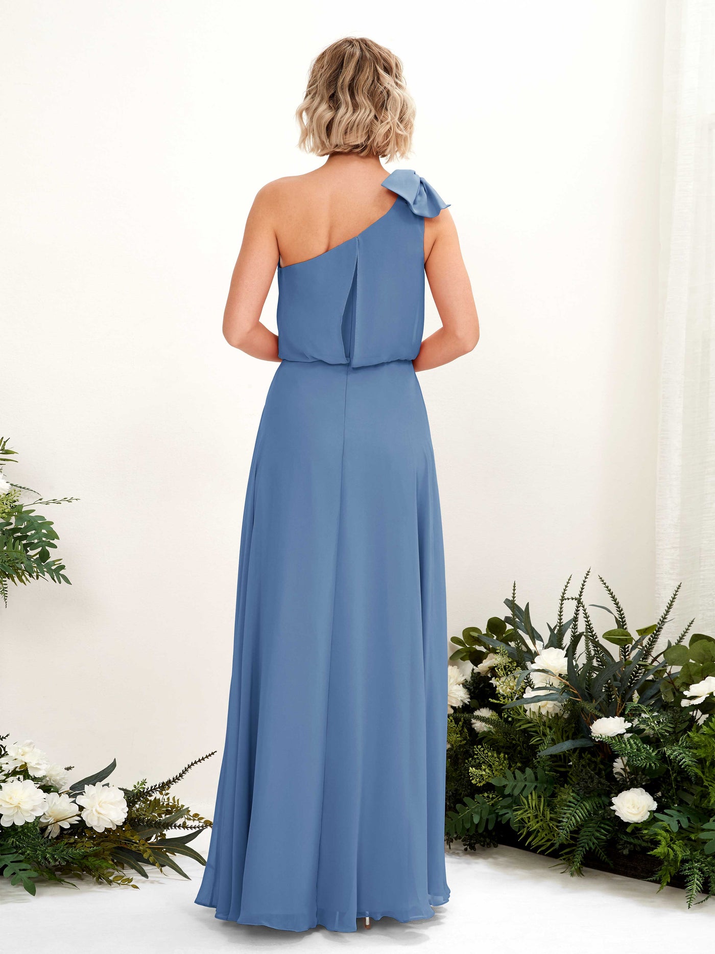 Dusty Blue Bridesmaid Dresses Bridesmaid Dress A-line Chiffon One Shoulder Full Length Sleeveless Wedding Party Dress (81225510)#color_dusty-blue