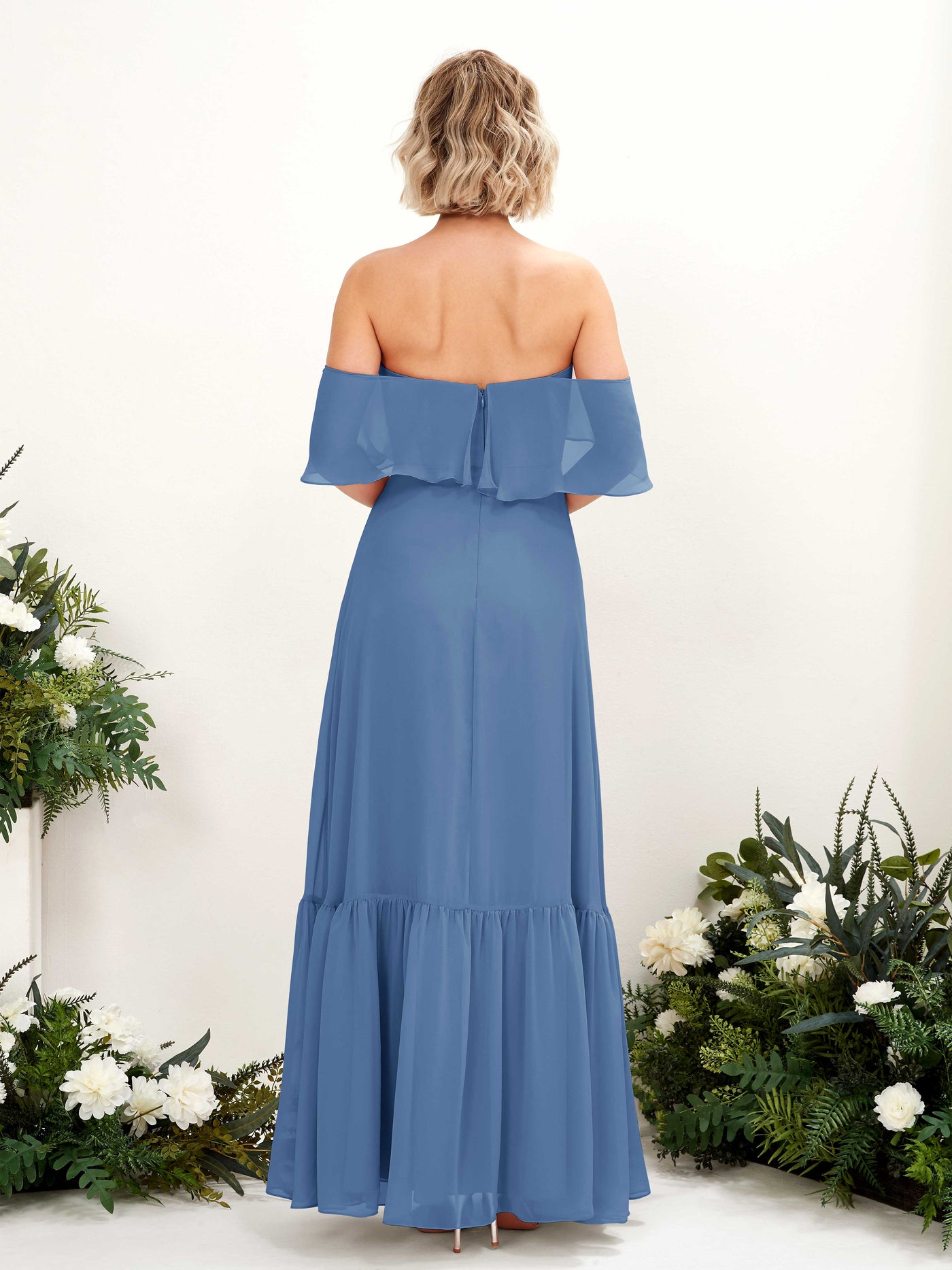 Dusty Blue Bridesmaid Dresses Bridesmaid Dress A-line Chiffon Off Shoulder Full Length Sleeveless Wedding Party Dress (81224510)#color_dusty-blue
