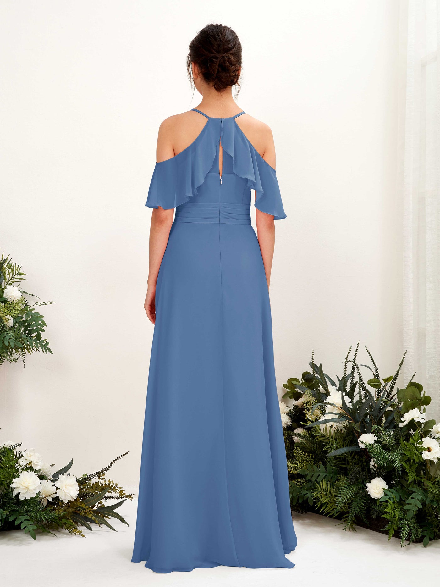 Ball Gown Off Shoulder Spaghetti-straps Chiffon Bridesmaid Dress - Dusty Blue (81221710)#color_dusty-blue