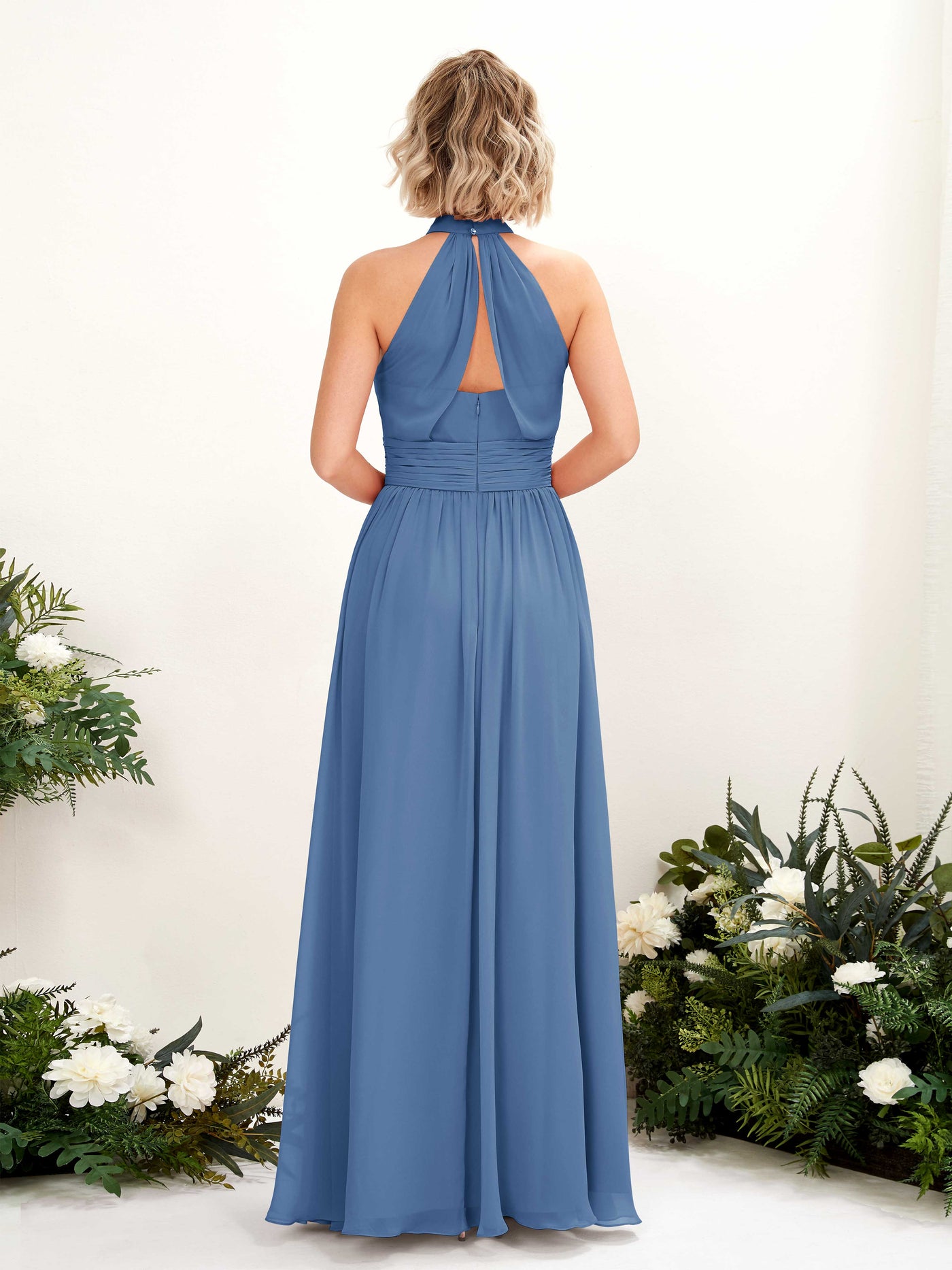 Dusty Blue Bridesmaid Dresses Bridesmaid Dress A-line Chiffon Halter Full Length Sleeveless Wedding Party Dress (81225310)#color_dusty-blue