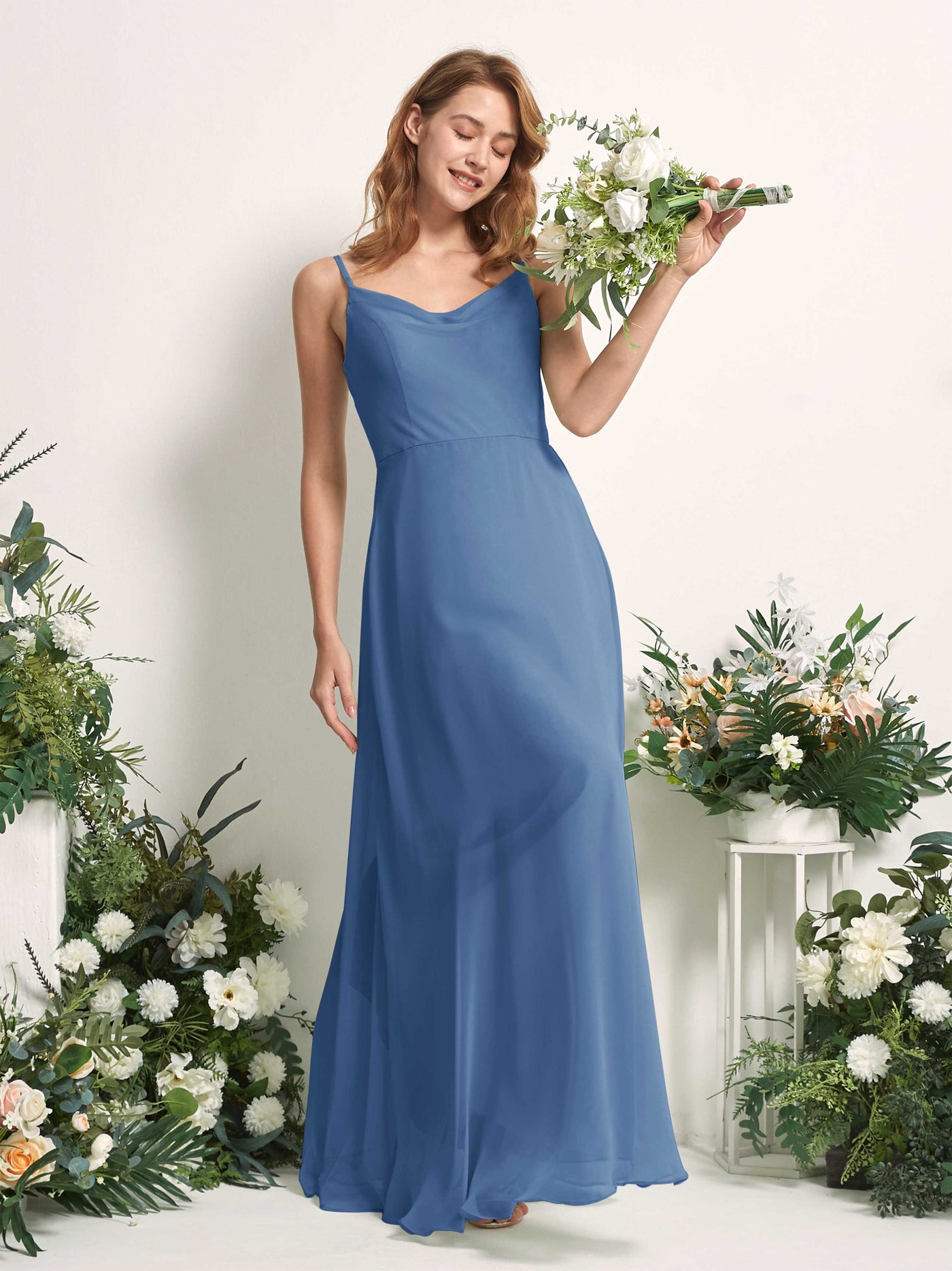 Bridesmaid Dress A-line Chiffon Spaghetti-straps Full Length Sleeveless Wedding Party Dress - Dusty Blue (81227210)#color_dusty-blue