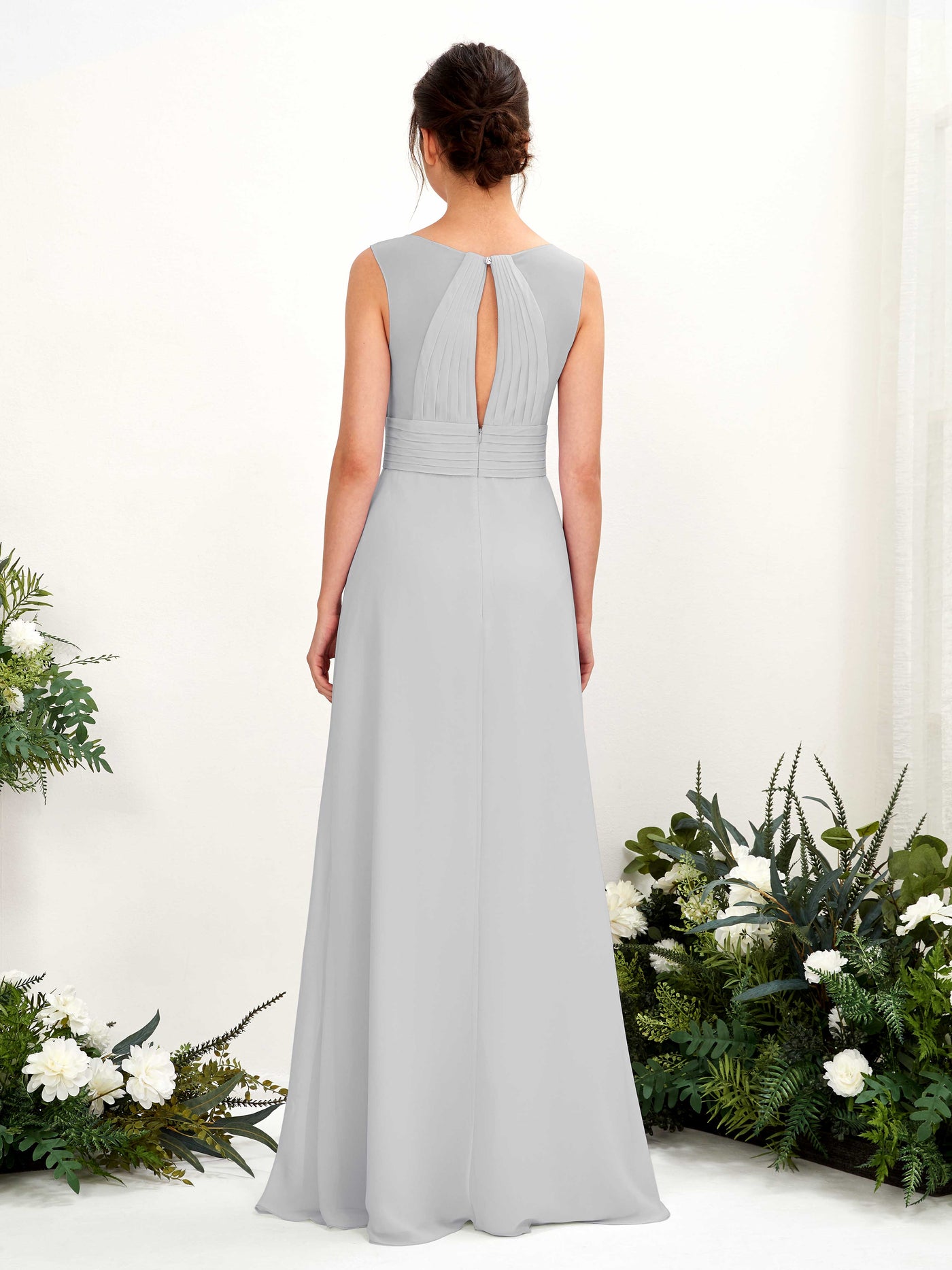 Silver Bridesmaid Dresses Bridesmaid Dress A-line Chiffon Straps Full Length Sleeveless Wedding Party Dress (81220927)#color_silver