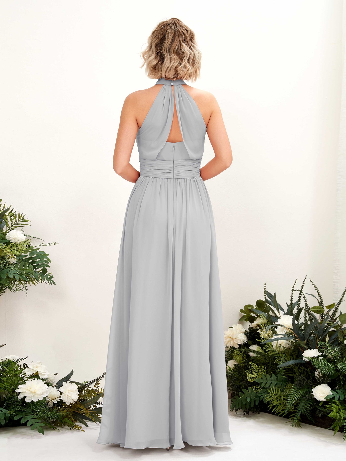 Silver Bridesmaid Dresses Bridesmaid Dress A-line Chiffon Halter Full Length Sleeveless Wedding Party Dress (81225327)#color_silver