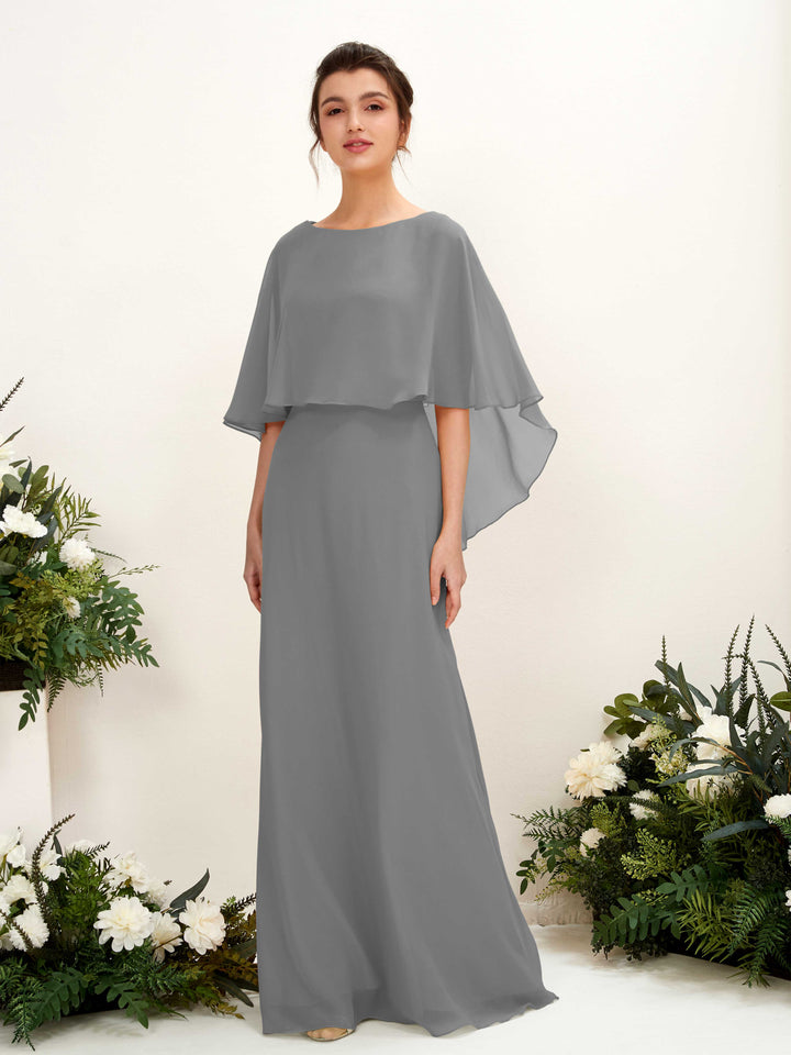 Steel Gray Bridesmaid Dresses Bridesmaid Dress A-line Chiffon Bateau Full Length Sleeveless Wedding Party Dress (81222020)