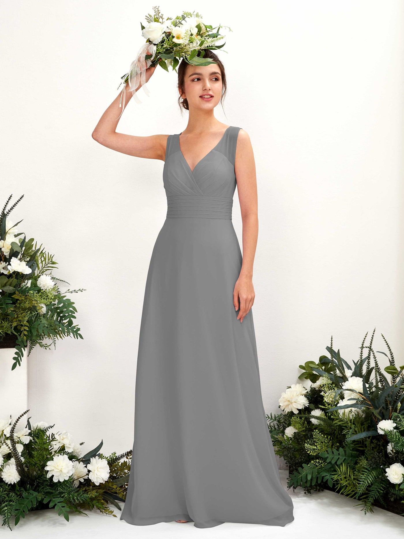 Steel Gray Bridesmaid Dresses Bridesmaid Dress A-line Chiffon Straps Full Length Sleeveless Wedding Party Dress (81220920)#color_steel-gray