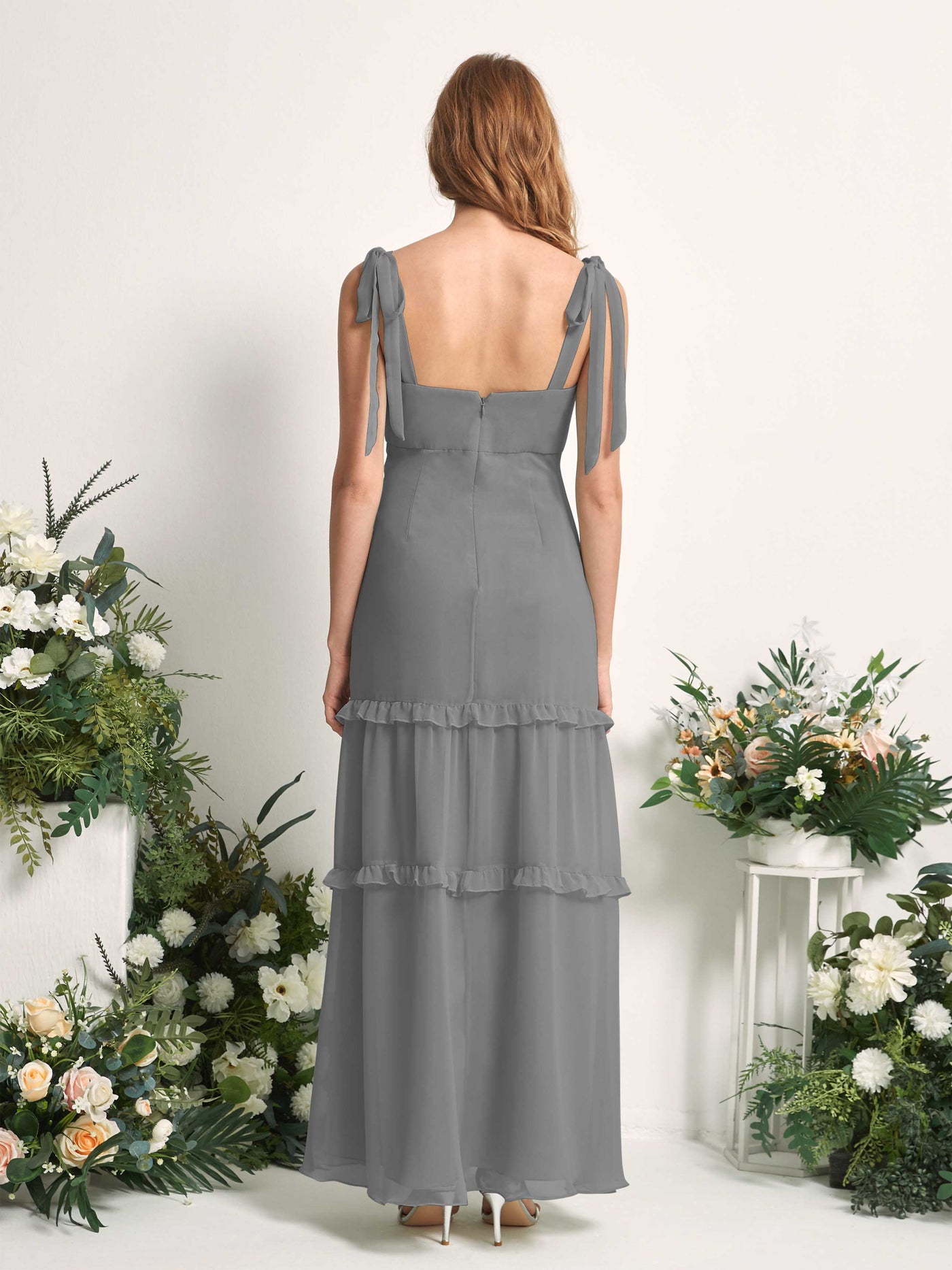 Bridesmaid Dress Chiffon Straps Full Length Sleeveless Wedding Party Dress - Steel Gray (81227520)#color_steel-gray