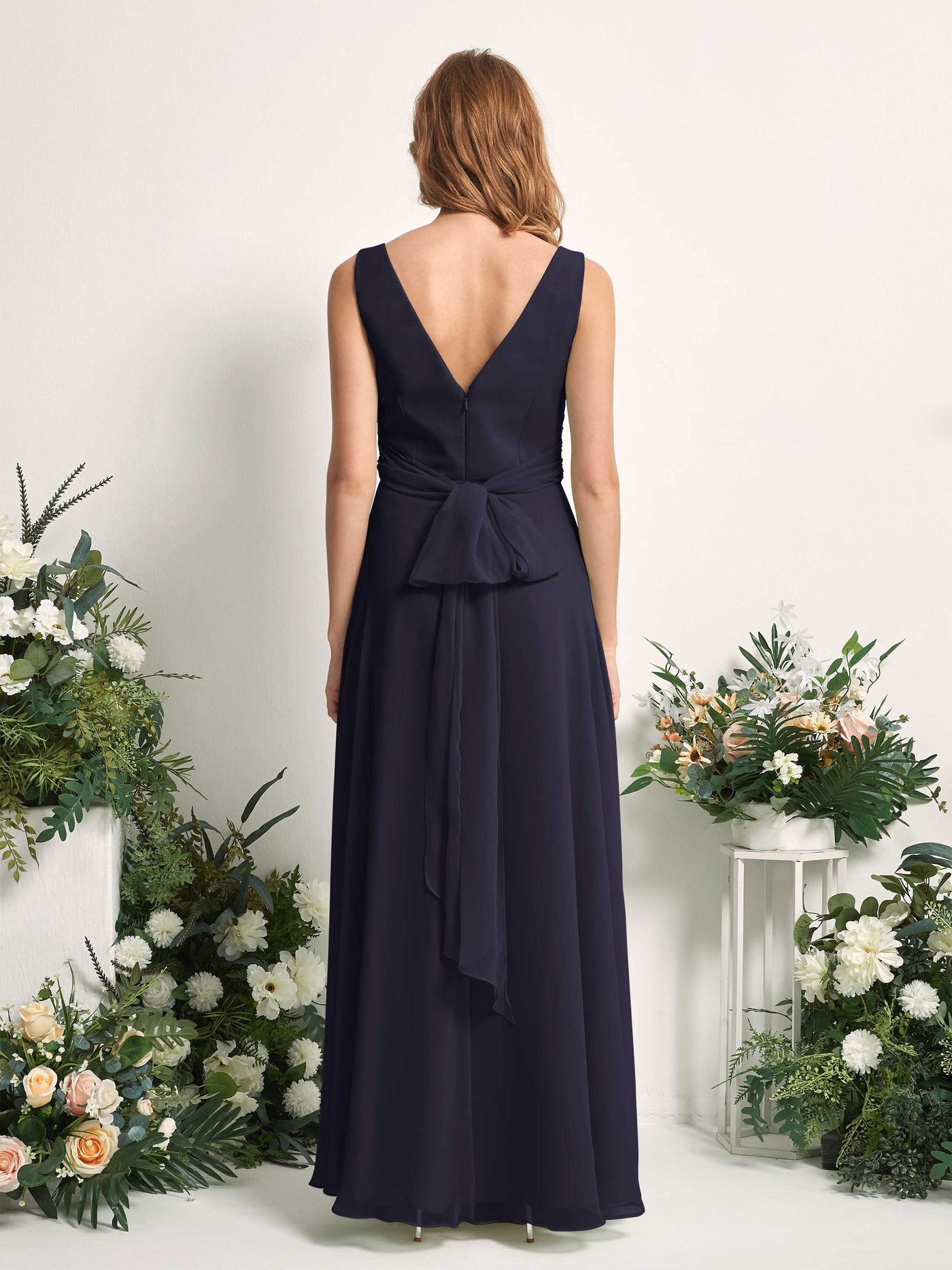 Bridesmaid Dress A-line Chiffon Straps Full Length Sleeveless Wedding Party Dress - Dark Navy (81227318)#color_dark-navy