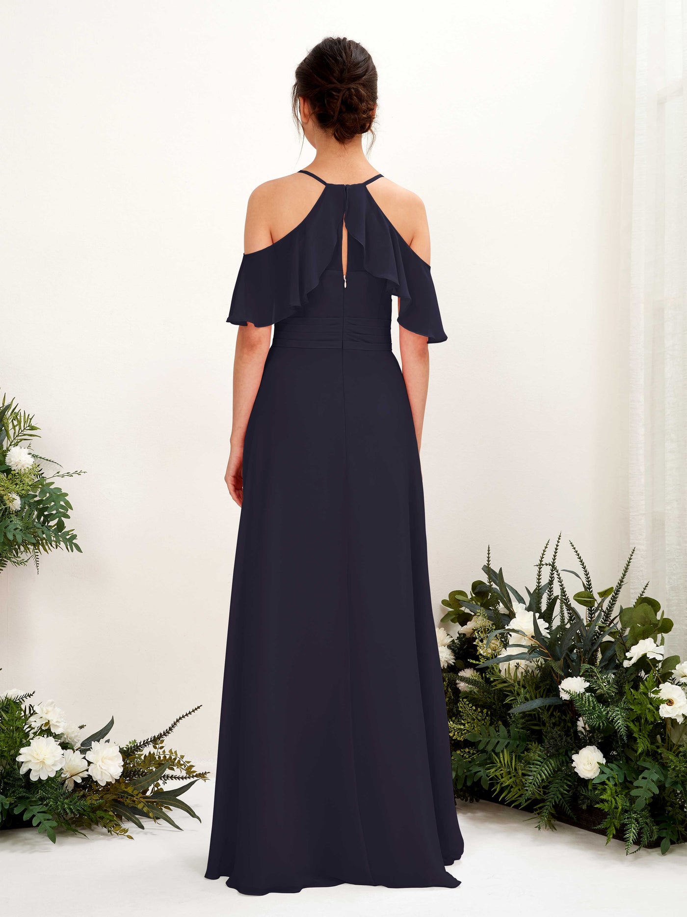 Ball Gown Off Shoulder Spaghetti-straps Chiffon Bridesmaid Dress - Dark Navy (81221718)#color_dark-navy