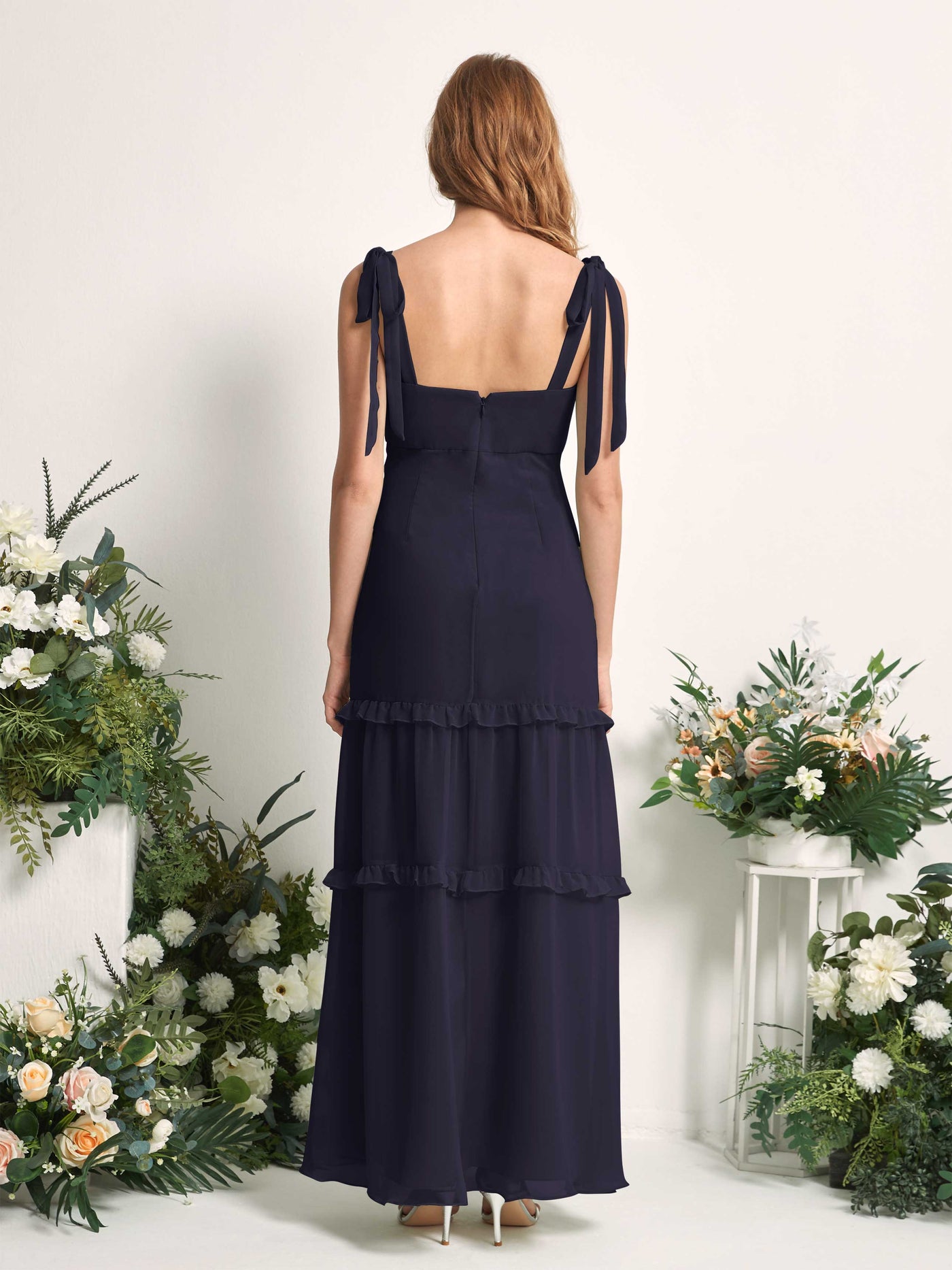Bridesmaid Dress Chiffon Straps Full Length Sleeveless Wedding Party Dress - Dark Navy (81227518)#color_dark-navy