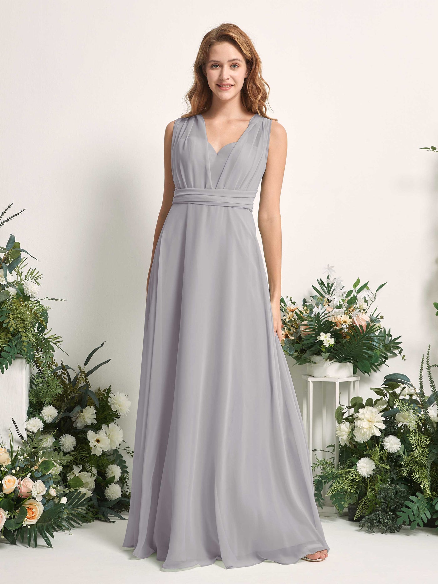 Dove Bridesmaid Dresses Bridesmaid Dress A-line Chiffon Halter Full Length Short Sleeves Wedding Party Dress (81226325)#color_dove