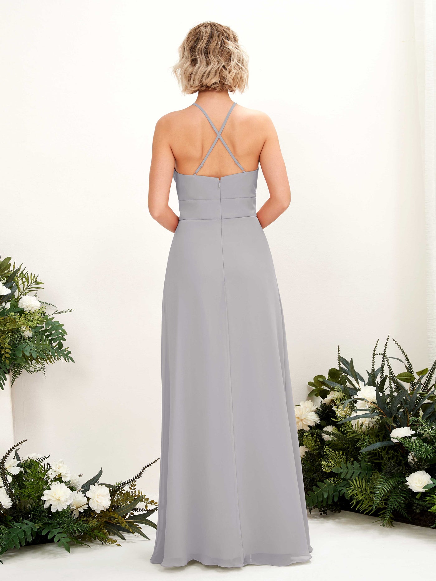 Dove Bridesmaid Dresses Bridesmaid Dress A-line Chiffon Halter Full Length Sleeveless Wedding Party Dress (81225225)#color_dove