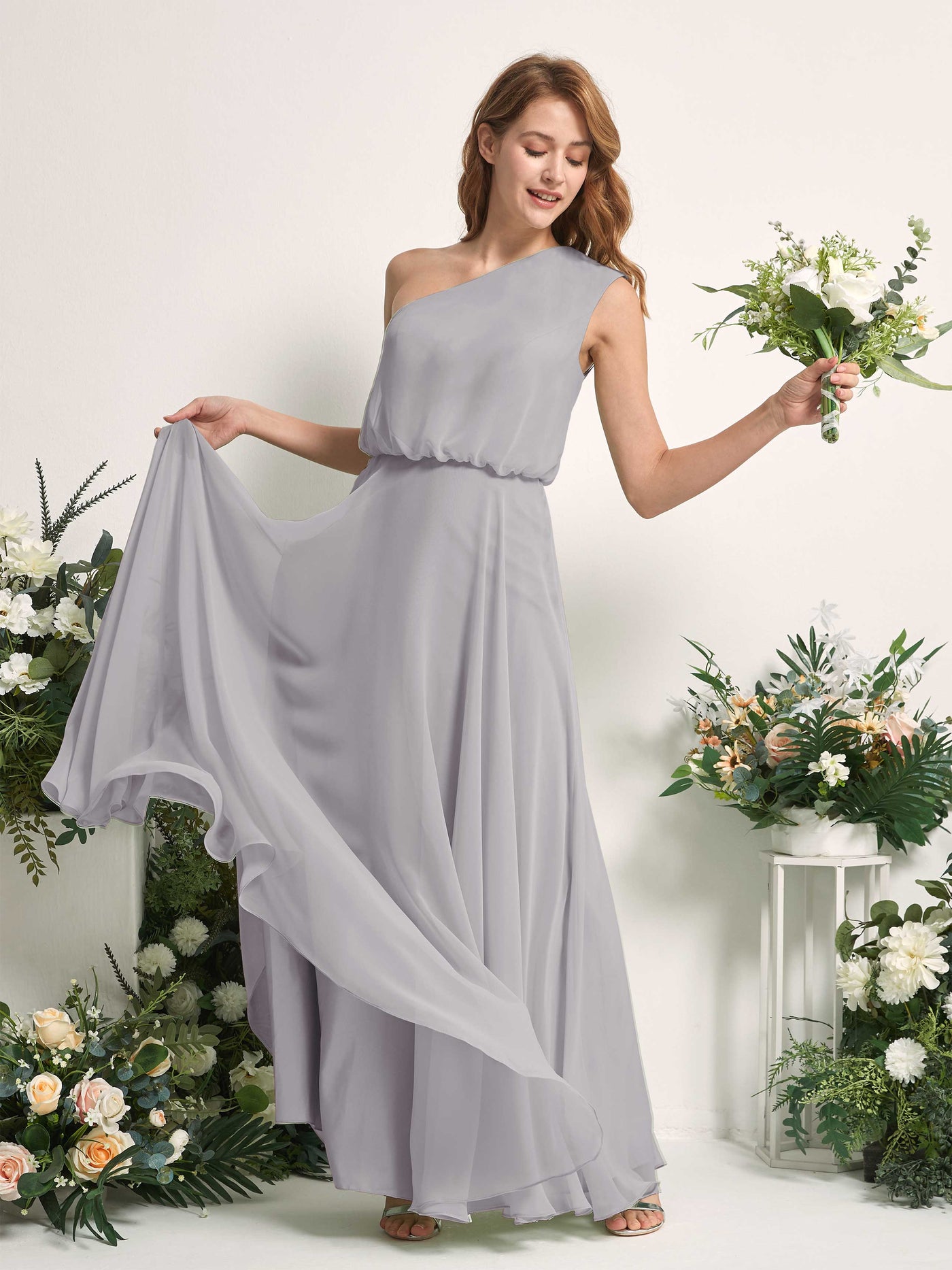 Bridesmaid Dress A-line Chiffon One Shoulder Full Length Sleeveless Wedding Party Dress - Dove (81226825)#color_dove