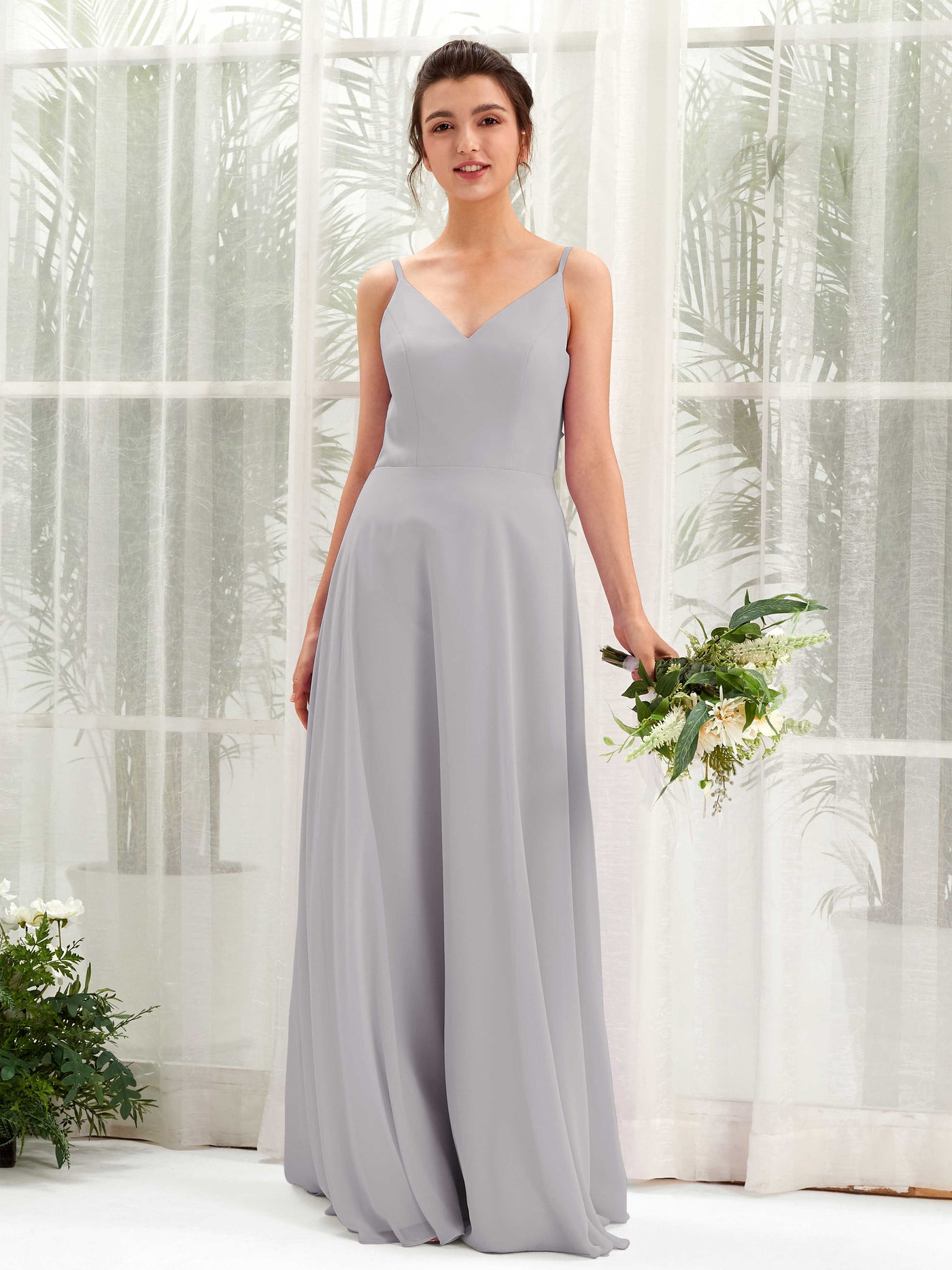 Dove Bridesmaid Dresses Bridesmaid Dress A-line Chiffon Spaghetti-straps Full Length Sleeveless Wedding Party Dress (81220625)#color_dove