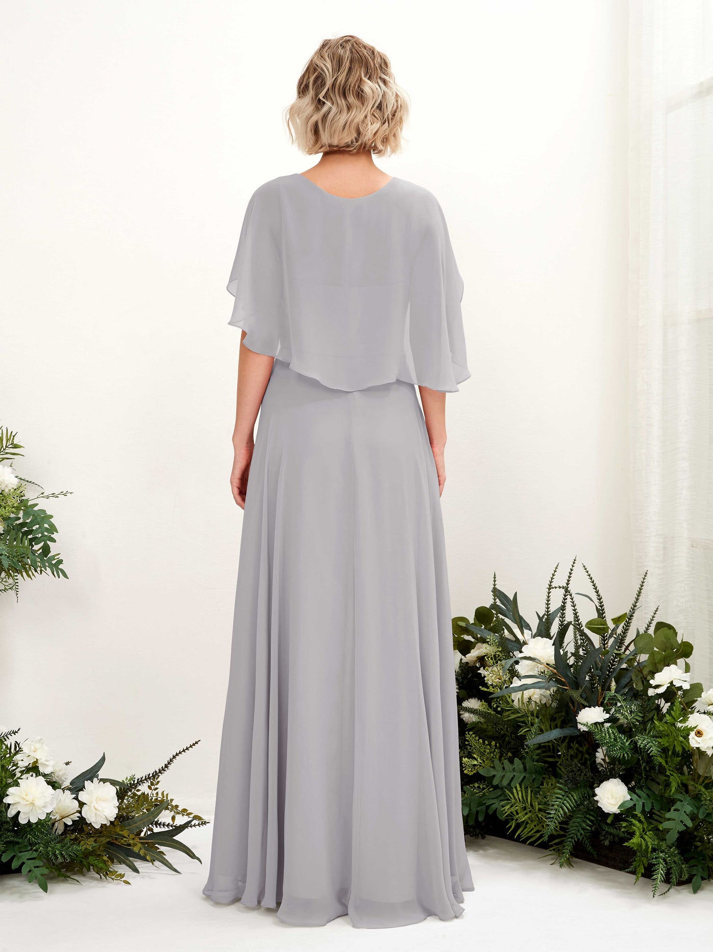 Dove Bridesmaid Dresses Bridesmaid Dress A-line Chiffon V-neck Full Length Short Sleeves Wedding Party Dress (81224425)#color_dove
