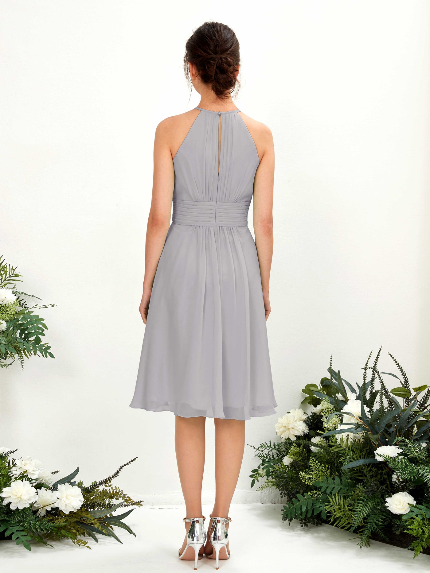 Dove Bridesmaid Dresses Bridesmaid Dress A-line Chiffon Halter Knee Length Sleeveless Wedding Party Dress (81220125)#color_dove