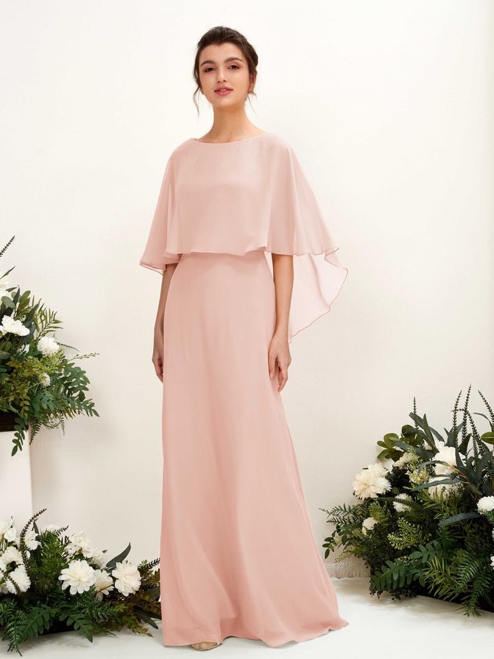Pearl Pink Bridesmaid Dresses Bridesmaid Dress A-line Chiffon Bateau Full Length Sleeveless Wedding Party Dress (81222008)