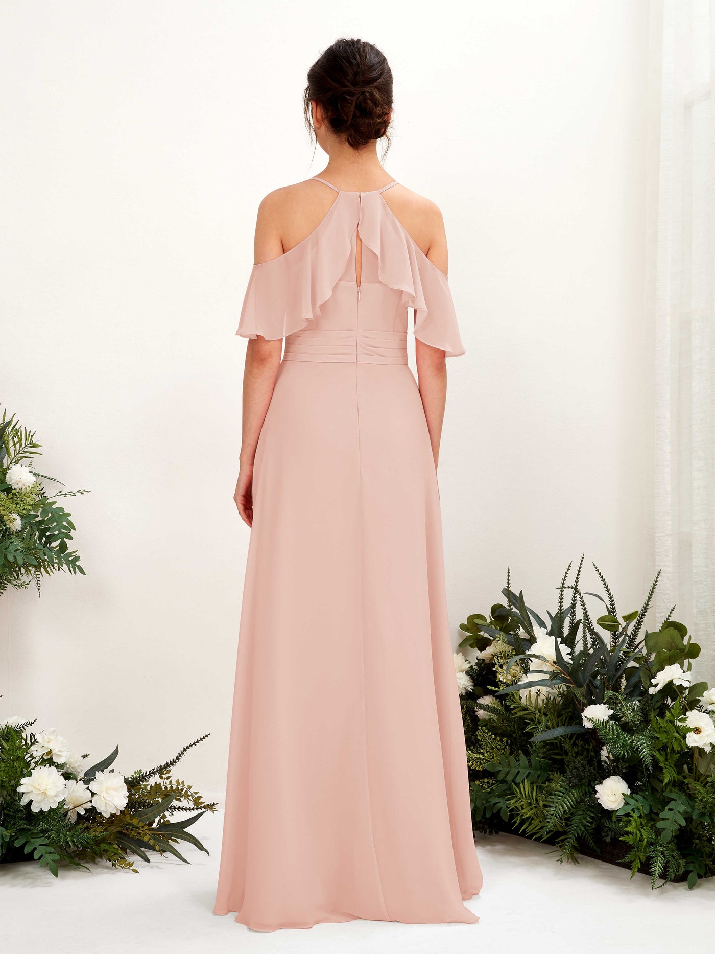 Ball Gown Off Shoulder Spaghetti-straps Chiffon Bridesmaid Dress - Pearl Pink (81221708)#color_pearl-pink
