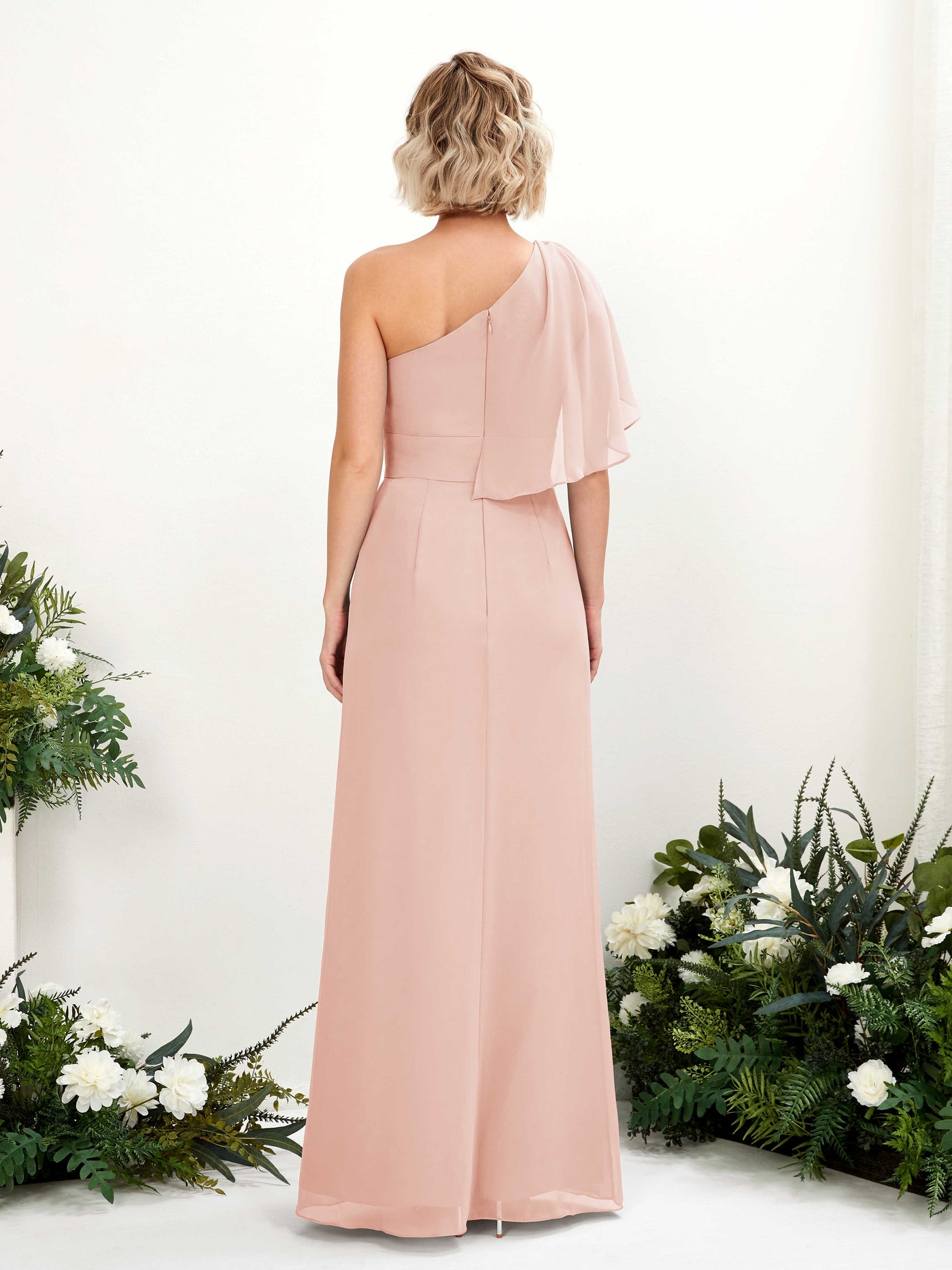 Pearl Pink Bridesmaid Dresses Bridesmaid Dress Ball Gown Chiffon Full Length Short Sleeves Wedding Party Dress (81223708)#color_pearl-pink