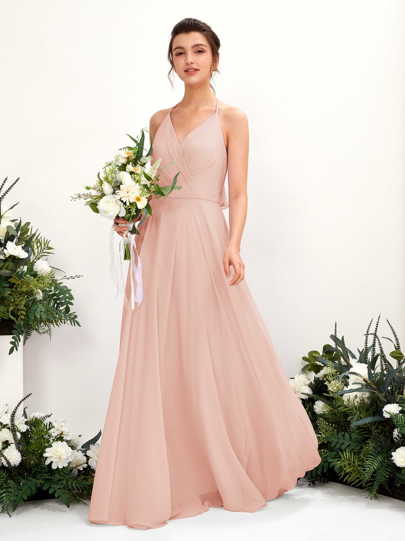 Halter V-neck Sleeveless Chiffon Bridesmaid Dress - Pearl Pink (81221008)#color_pearl-pink