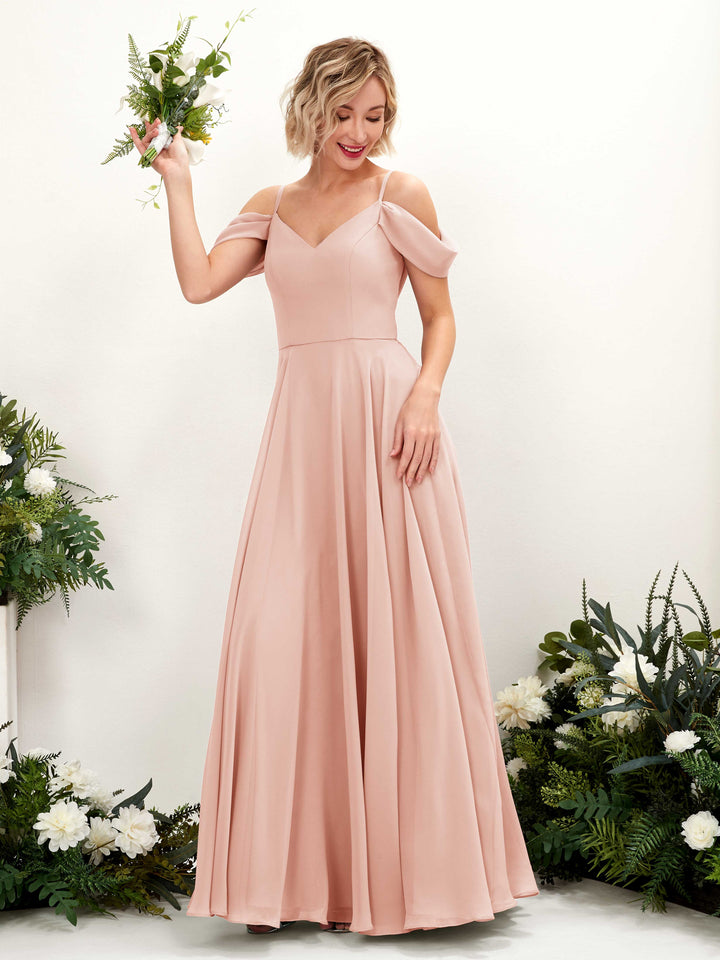 Pearl Pink Bridesmaid Dresses Bridesmaid Dress A-line Chiffon Off Shoulder Full Length Sleeveless Wedding Party Dress (81224908)
