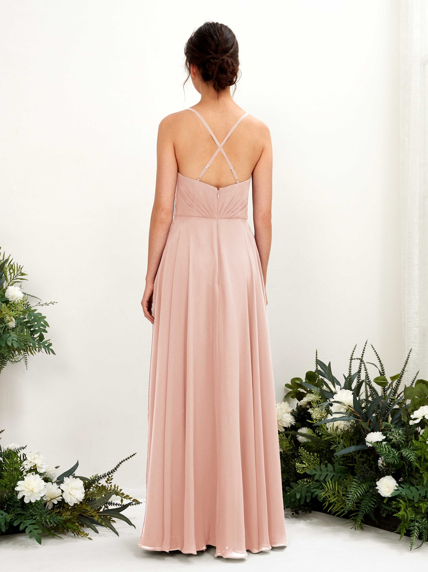 Open back Spaghetti-straps V-neck Sleeveless Bridesmaid Dress - Pearl Pink (81224208)#color_pearl-pink