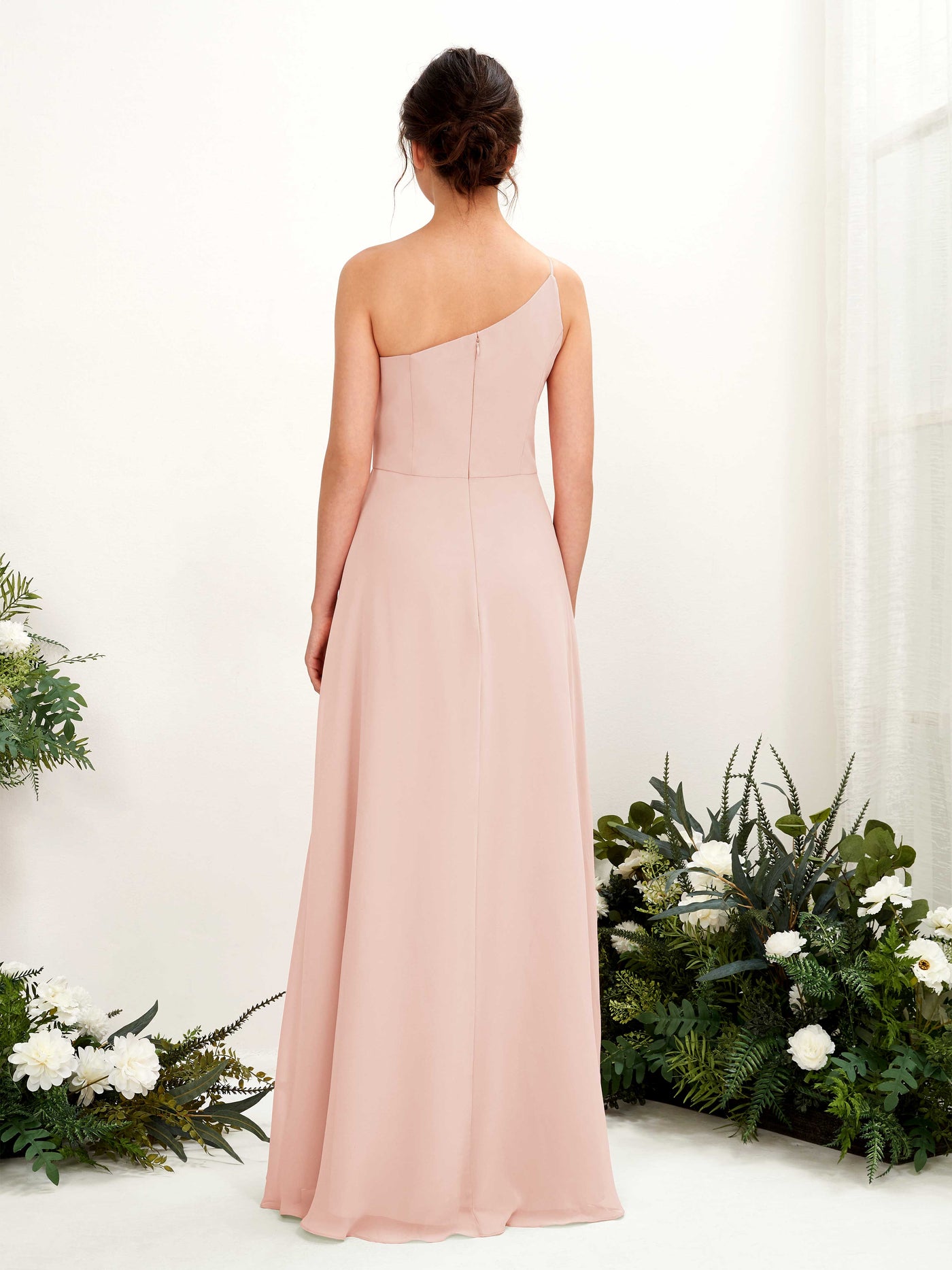 Pearl Pink Bridesmaid Dresses Bridesmaid Dress A-line Chiffon One Shoulder Full Length Sleeveless Wedding Party Dress (81225708)#color_pearl-pink